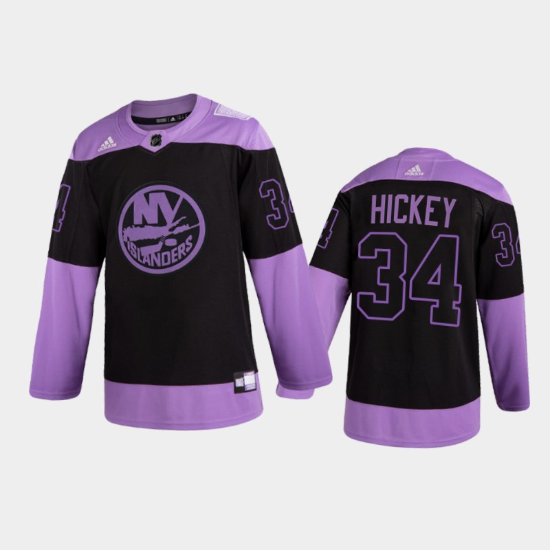Men New York Islanders Thomas Hickey #34 2021 Fights Cancer Night Purple Jersey