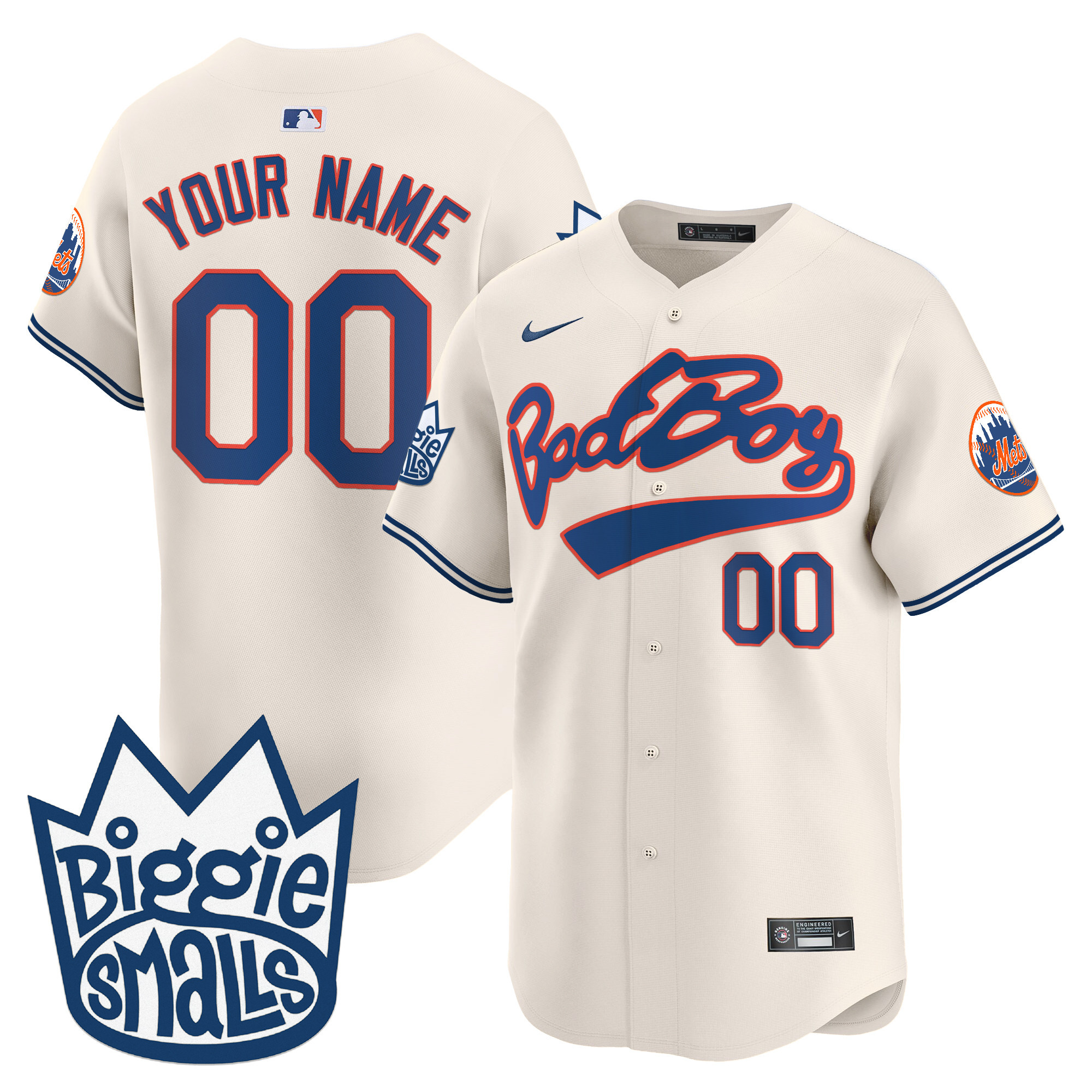 Men New York Mets Biggie Smalls Vapor Premier Limited Custom Cream Jersey - All Stitched