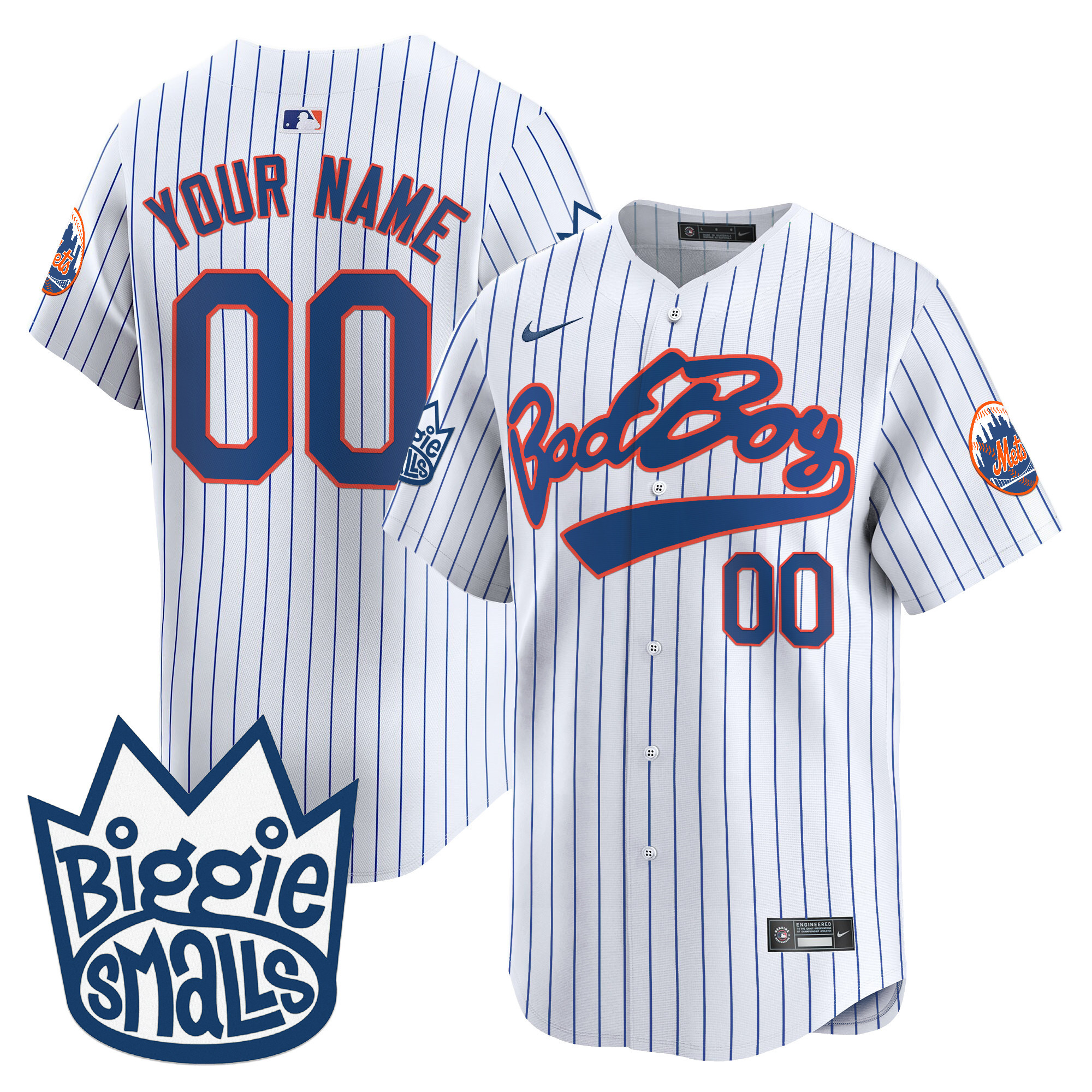 Men New York Mets Biggie Smalls Vapor Premier Limited Custom Pinstripe Jersey - All Stitched