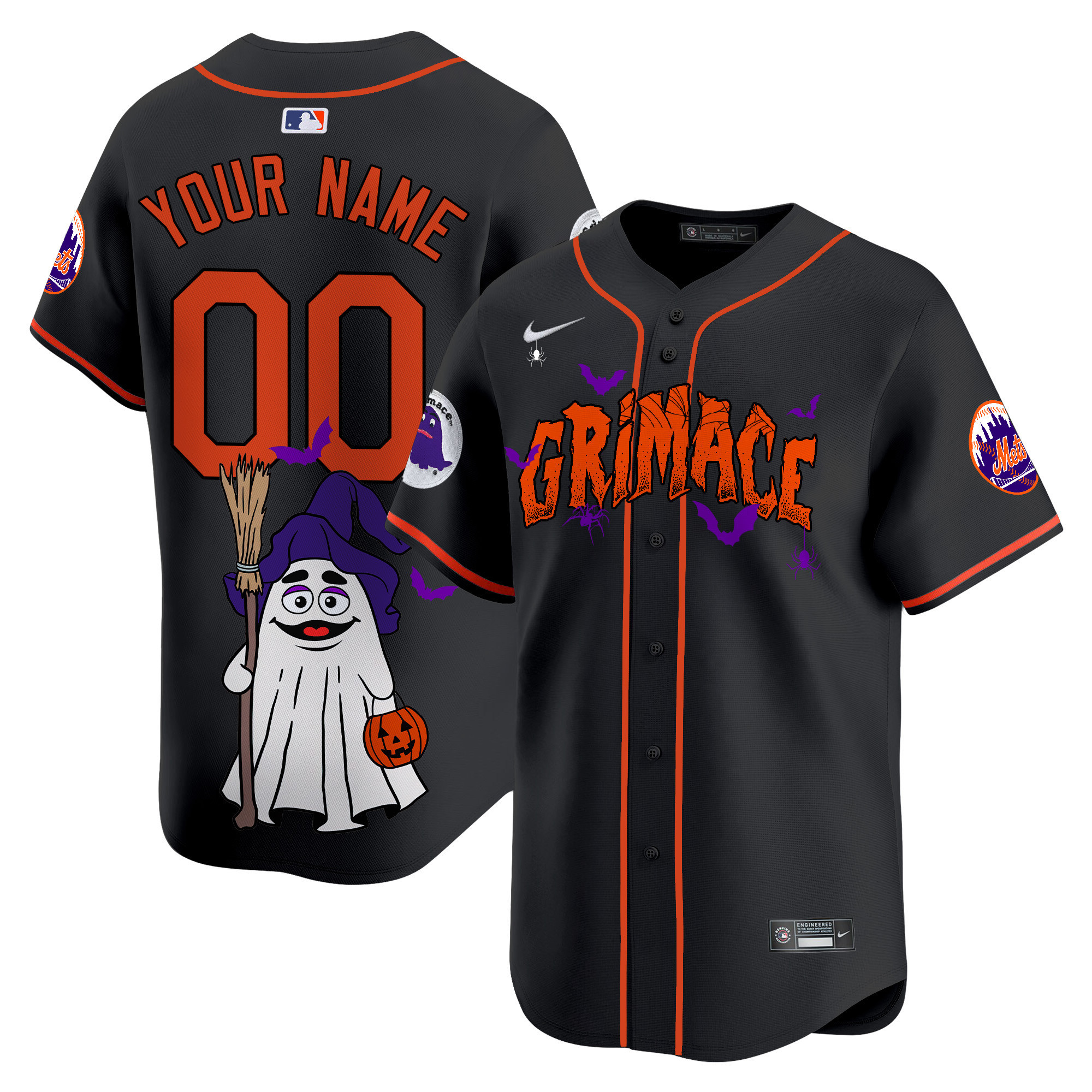 Men New York Mets Grimace Halloween Vapor Premier Limited Custom Black Jersey- Printed