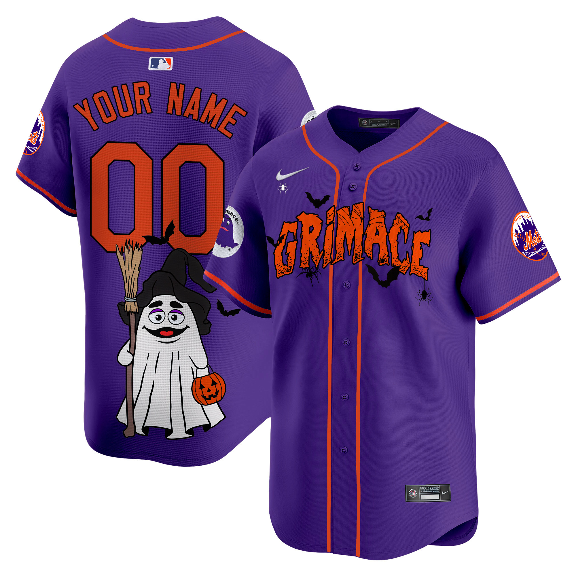 Men New York Mets Grimace Halloween Vapor Premier Limited Custom Purple Jersey- Printed