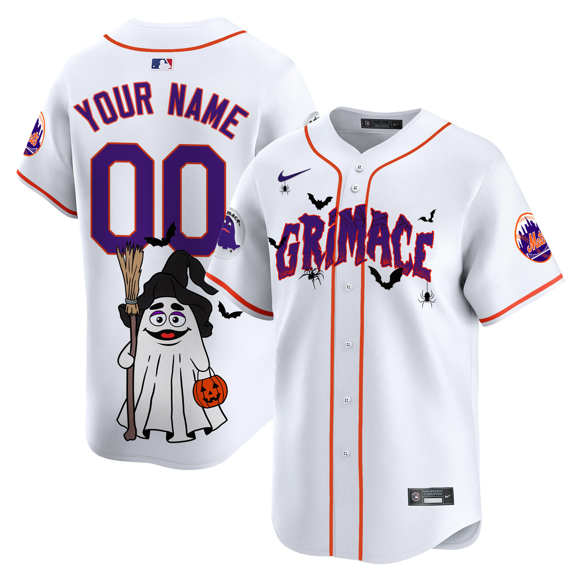Men New York Mets Grimace Halloween Vapor Premier Limited Custom White Jersey- Printed