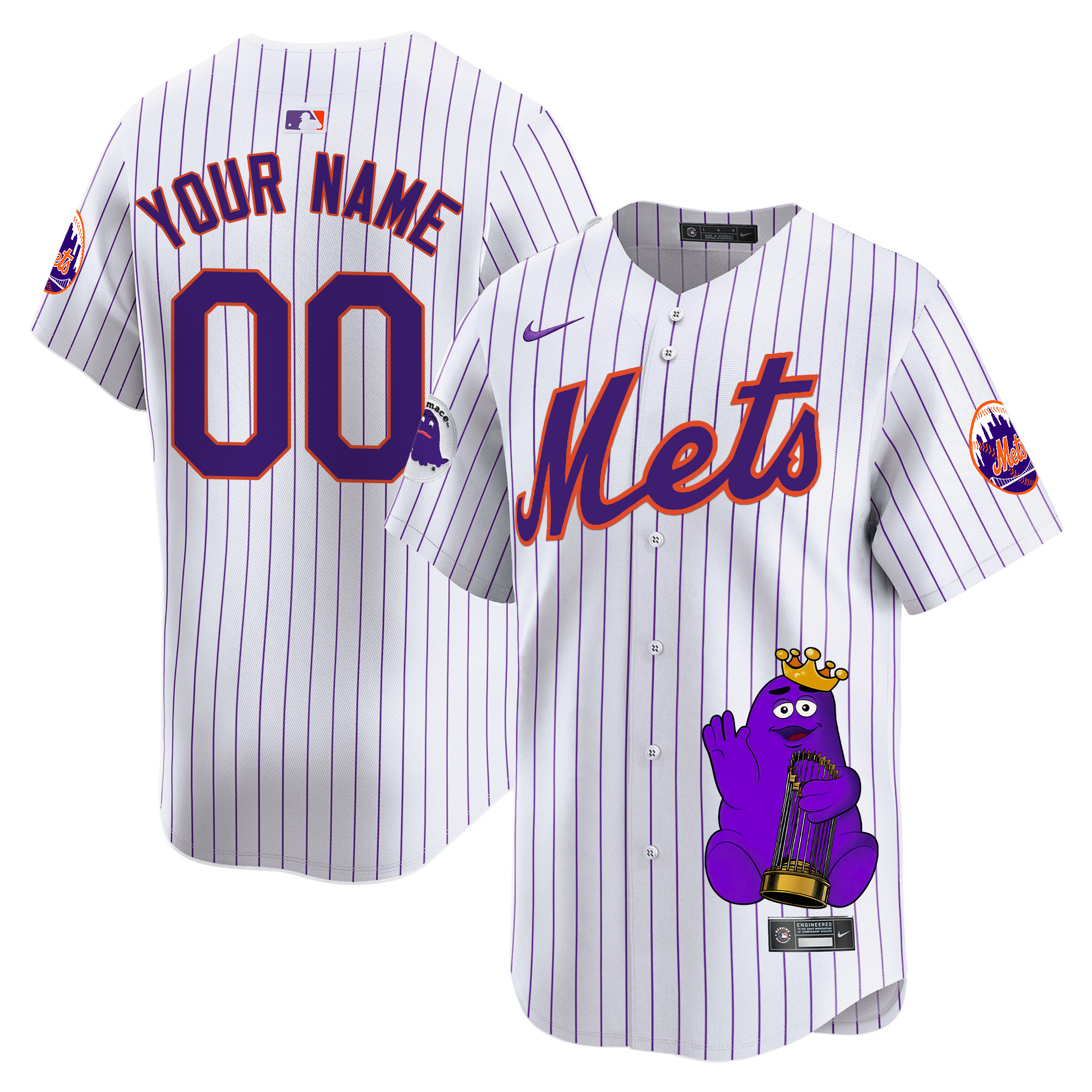 Men New York Mets Grimace Vapor Premier Limited Custom Pinstripe Jersey - Printed