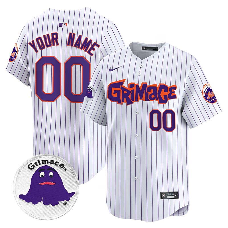 Men New York Mets Grimace Vapor Premier Limited Custom Pinstripe Jersey V2 - All Stitched