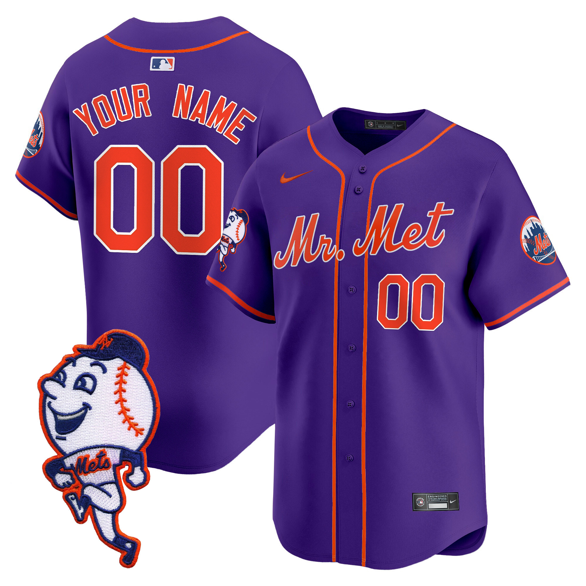 Men New York Mets Mr. Met Patch Vapor Premier Limited Custom Purple Jersey - All Stitched