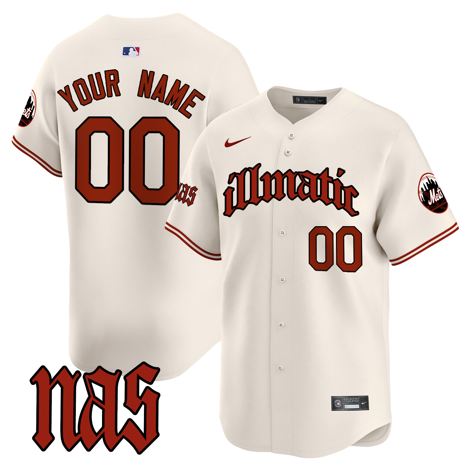 Men New York Mets Nas Illmatic Vapor Premier Limited Custom Cream Jersey - All Stitched