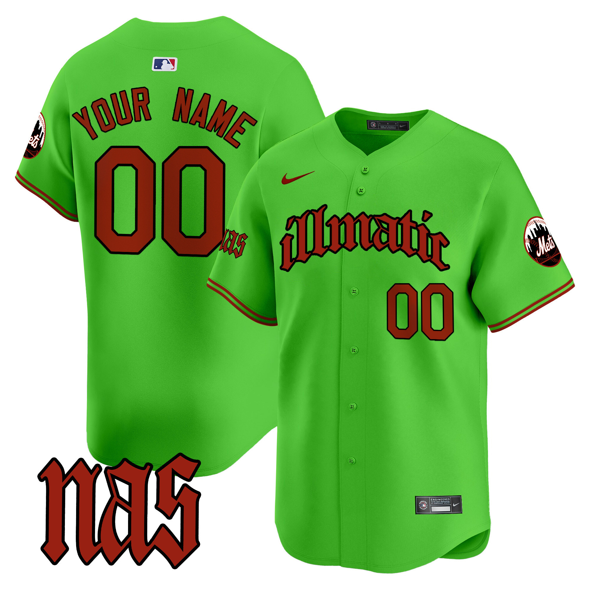 Men New York Mets Nas Illmatic Vapor Premier Limited Custom Green Jersey - All Stitched