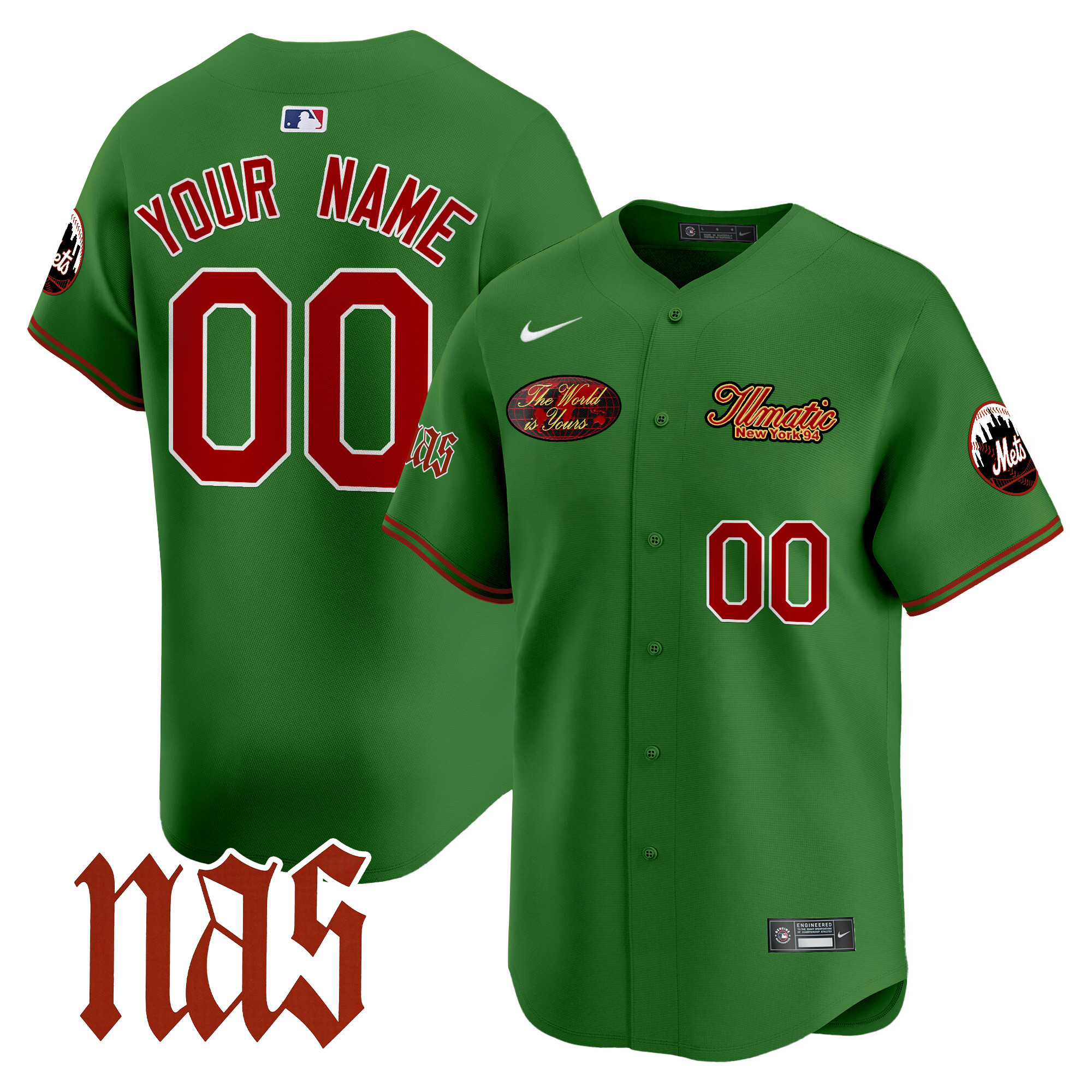 Men New York Mets Nas Illmatic Vapor Premier Limited Custom Green Jersey V2 - All Stitched
