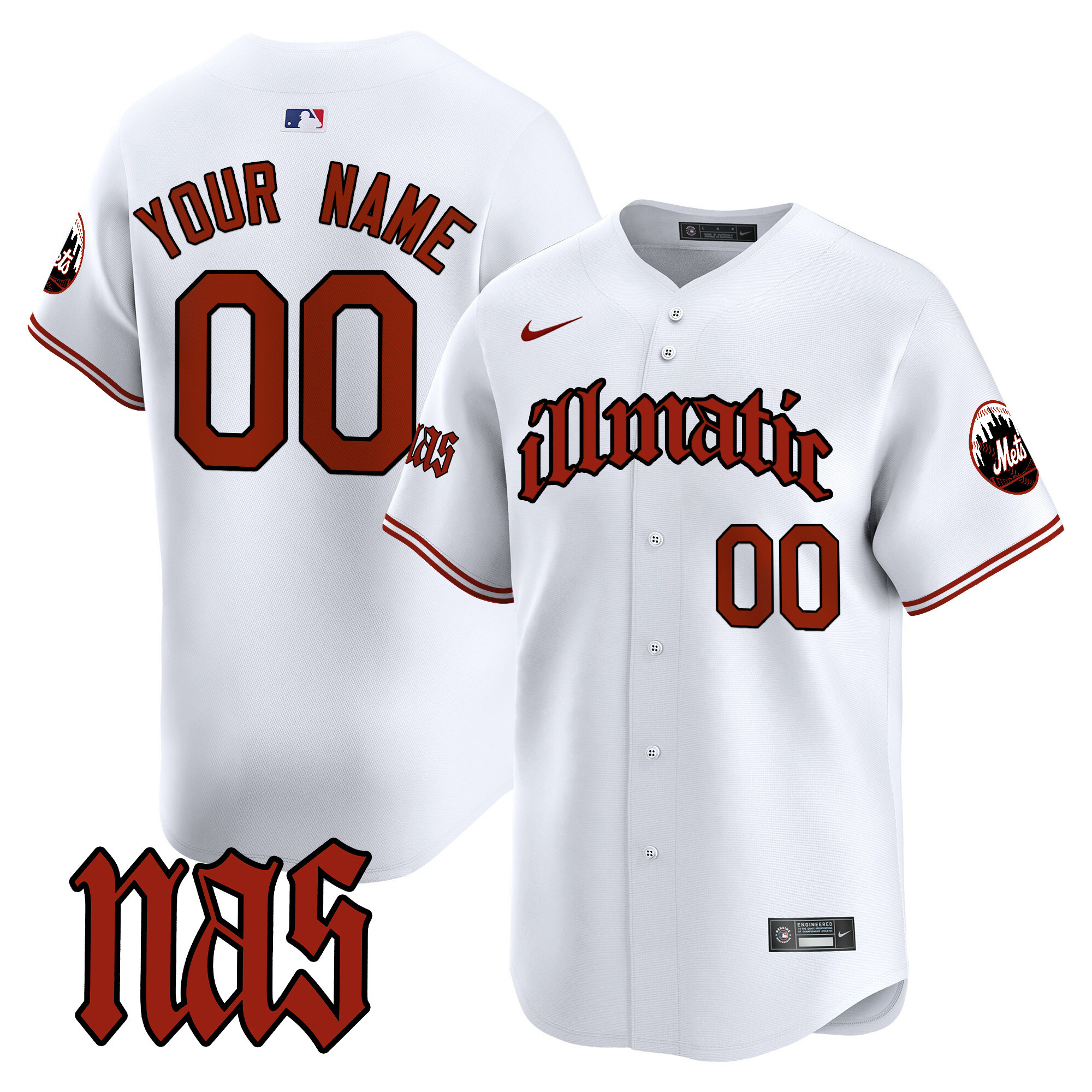 Men New York Mets Nas Illmatic Vapor Premier Limited Custom White Jersey - All Stitched