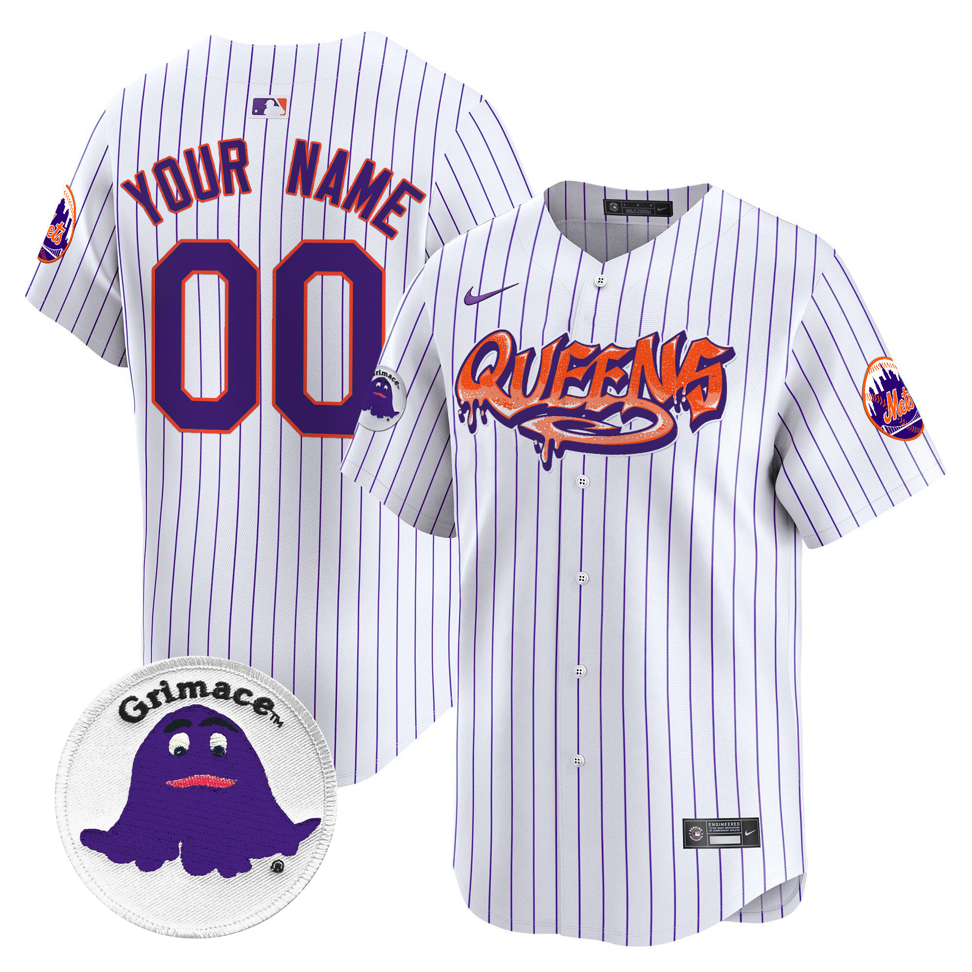 Men New York Mets Queens Graffiti Vapor Premier Limited Custom Pinstripe Jersey - All Stitched