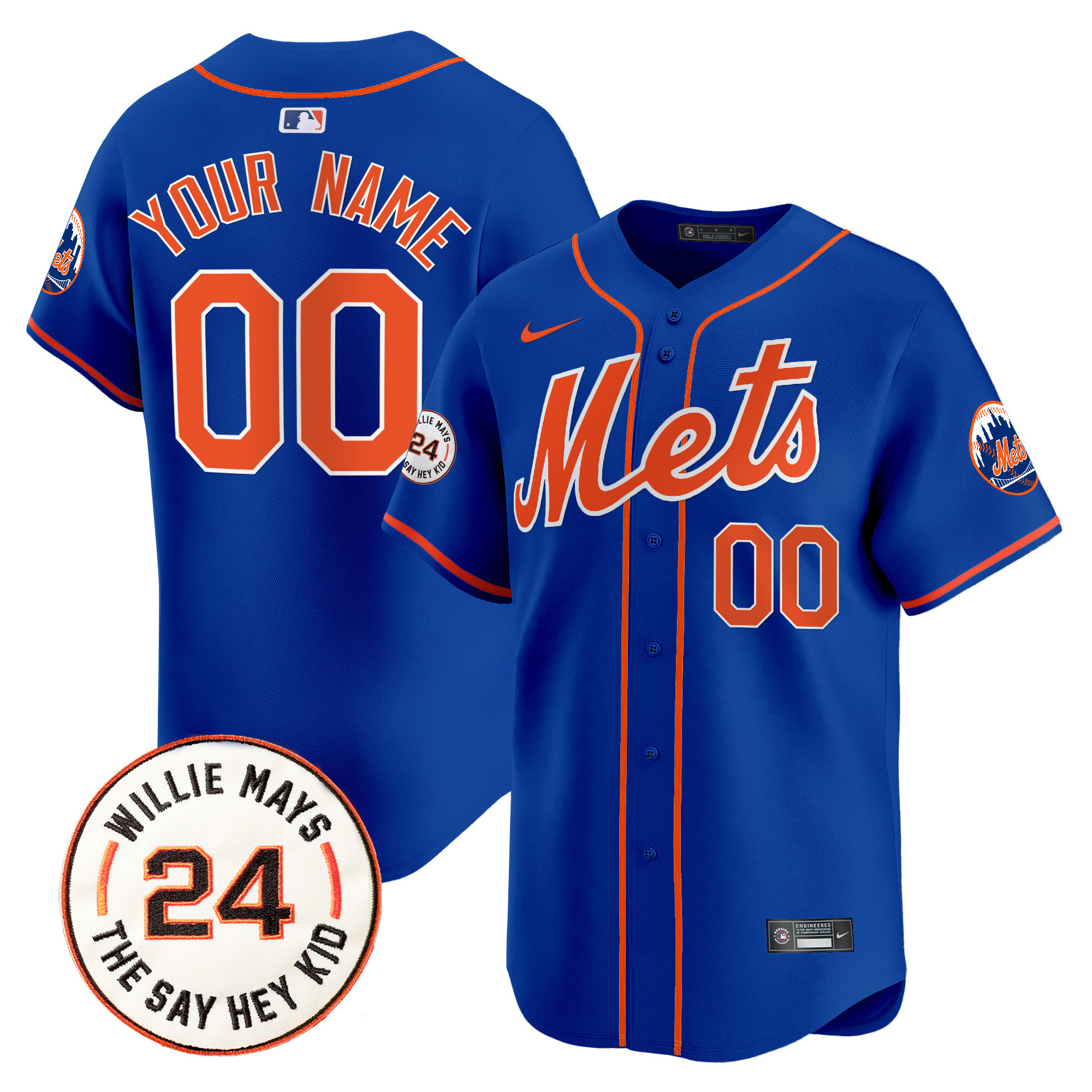 Men New York Mets Willie Mays Patch Vapor Premier Limited Custom Royal Jersey - All Stitched
