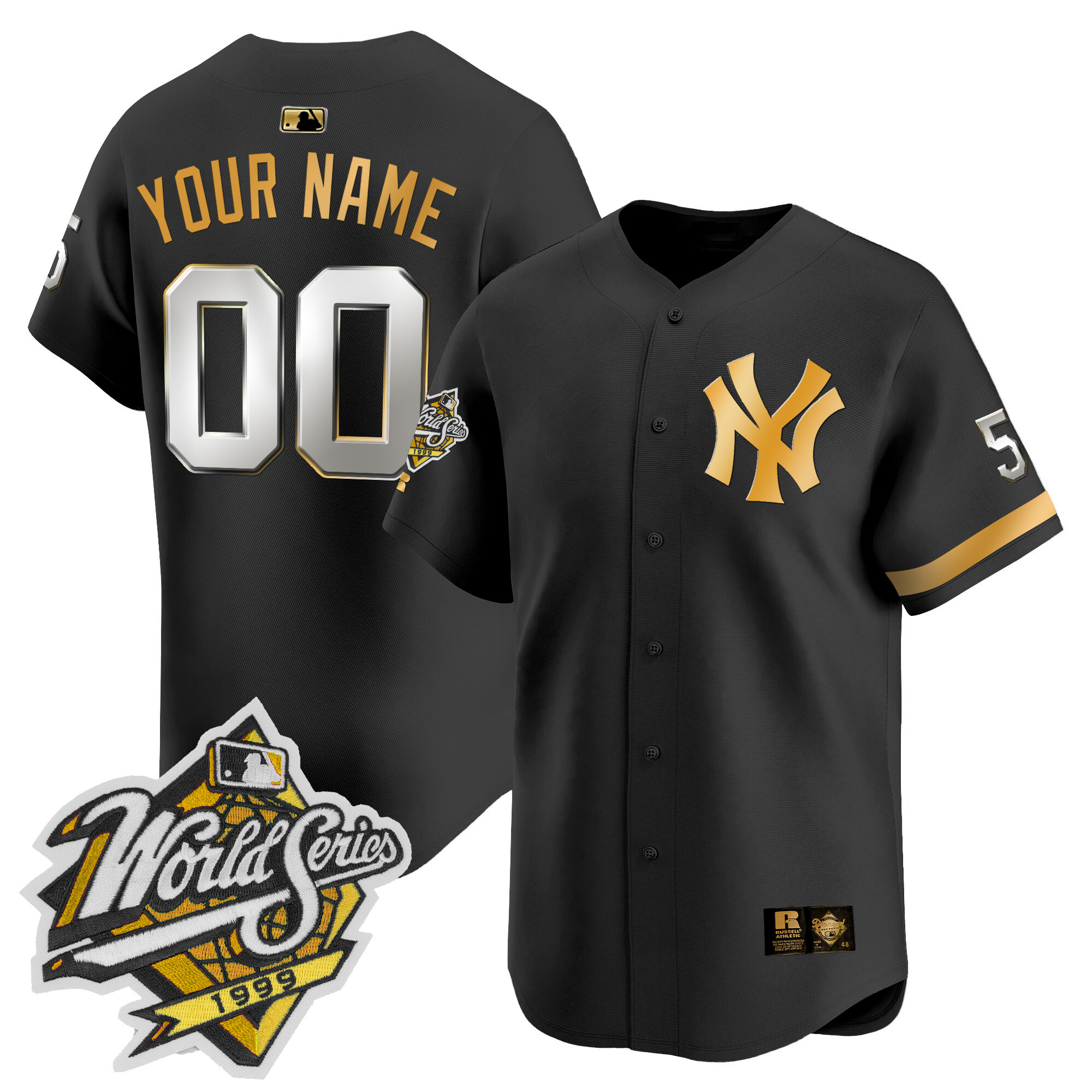 Men New York Yankees 1999 Throwback Joe DiMaggio Patch Vapor Premier Limited Custom Black Gold Jersey - All Stitched