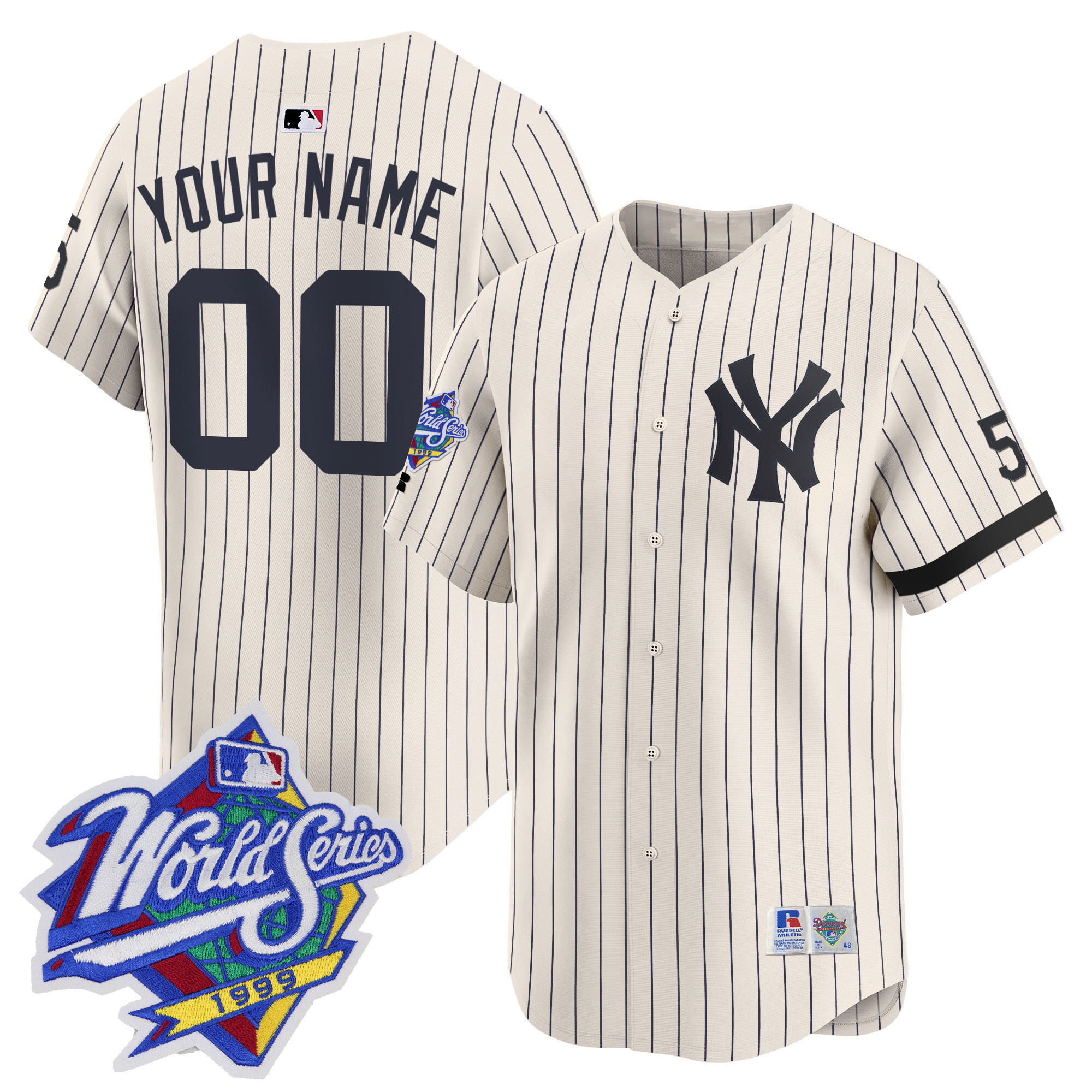 Men New York Yankees 1999 Throwback Joe DiMaggio Patch Vapor Premier Limited Custom Cream Pinstripe Jersey - All Stitched
