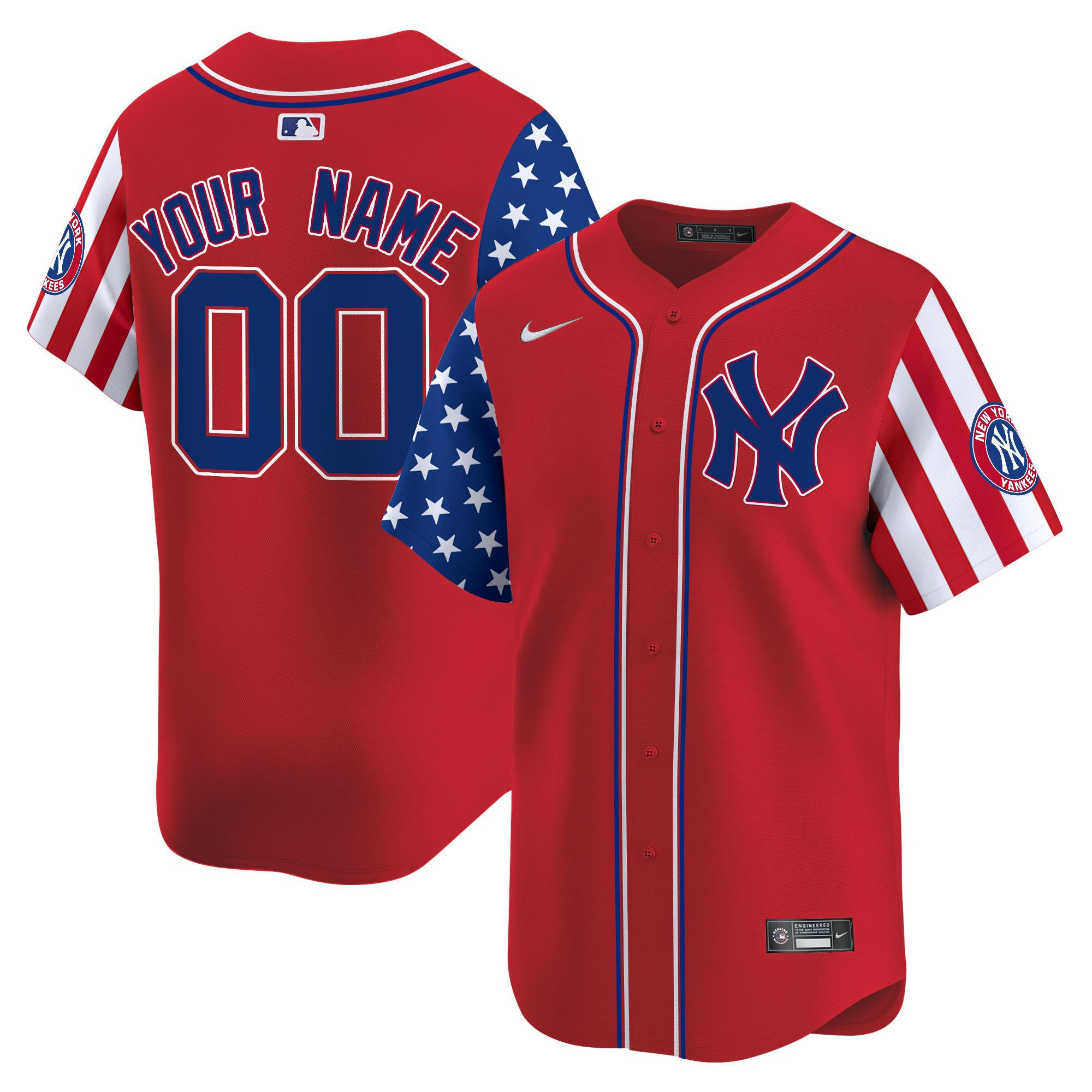 Men New York Yankees 2024 Independence Day Vapor Premier Limited Custom Red Jersey - All Stitched