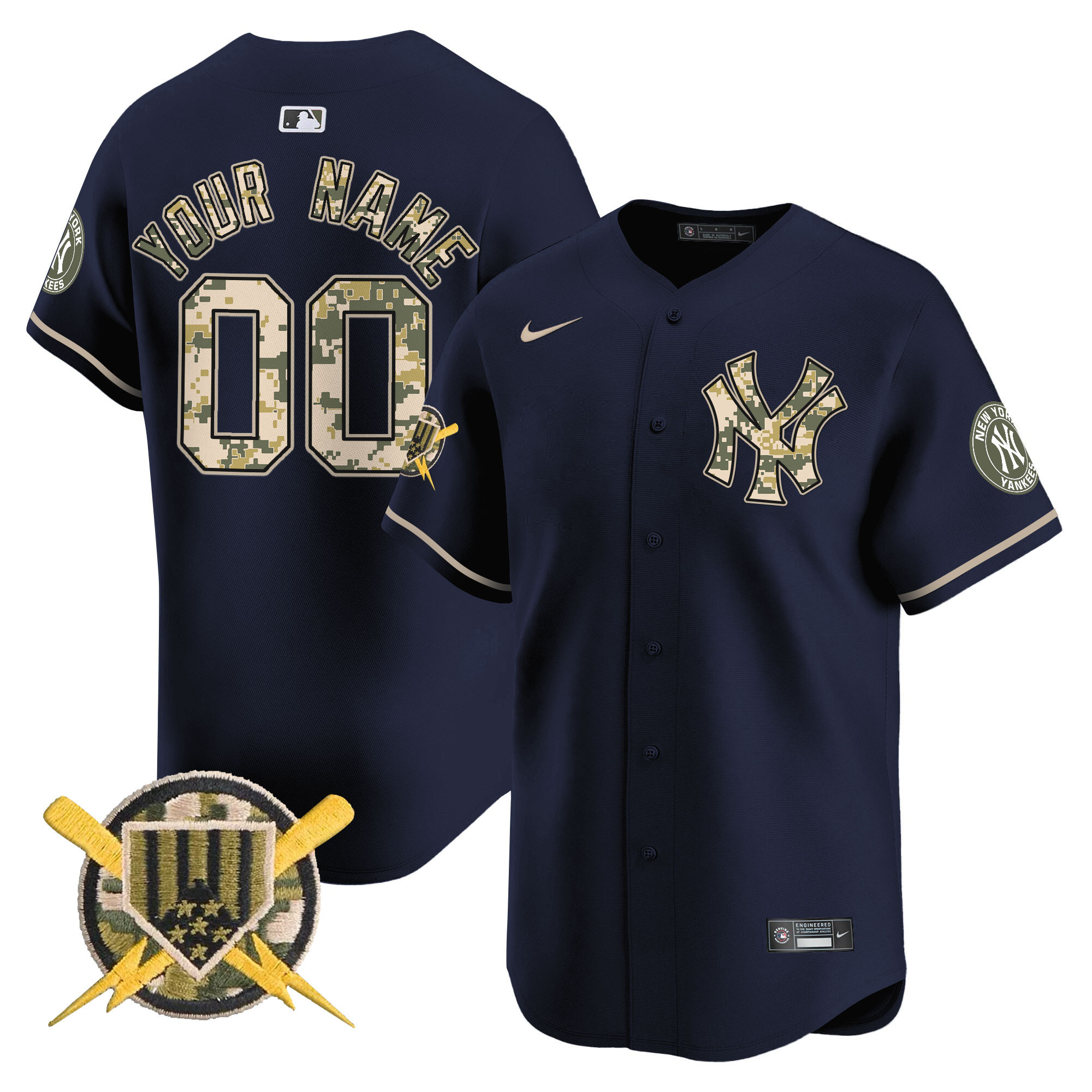 Men New York Yankees Armed Forces Day Vapor Premier Limited Custom Navy Jersey - All Stitched