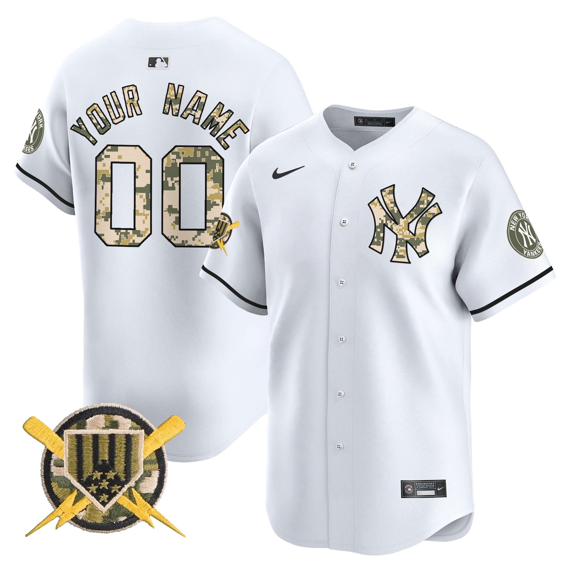 Men New York Yankees Armed Forces Day Vapor Premier Limited Custom White Jersey - All Stitched