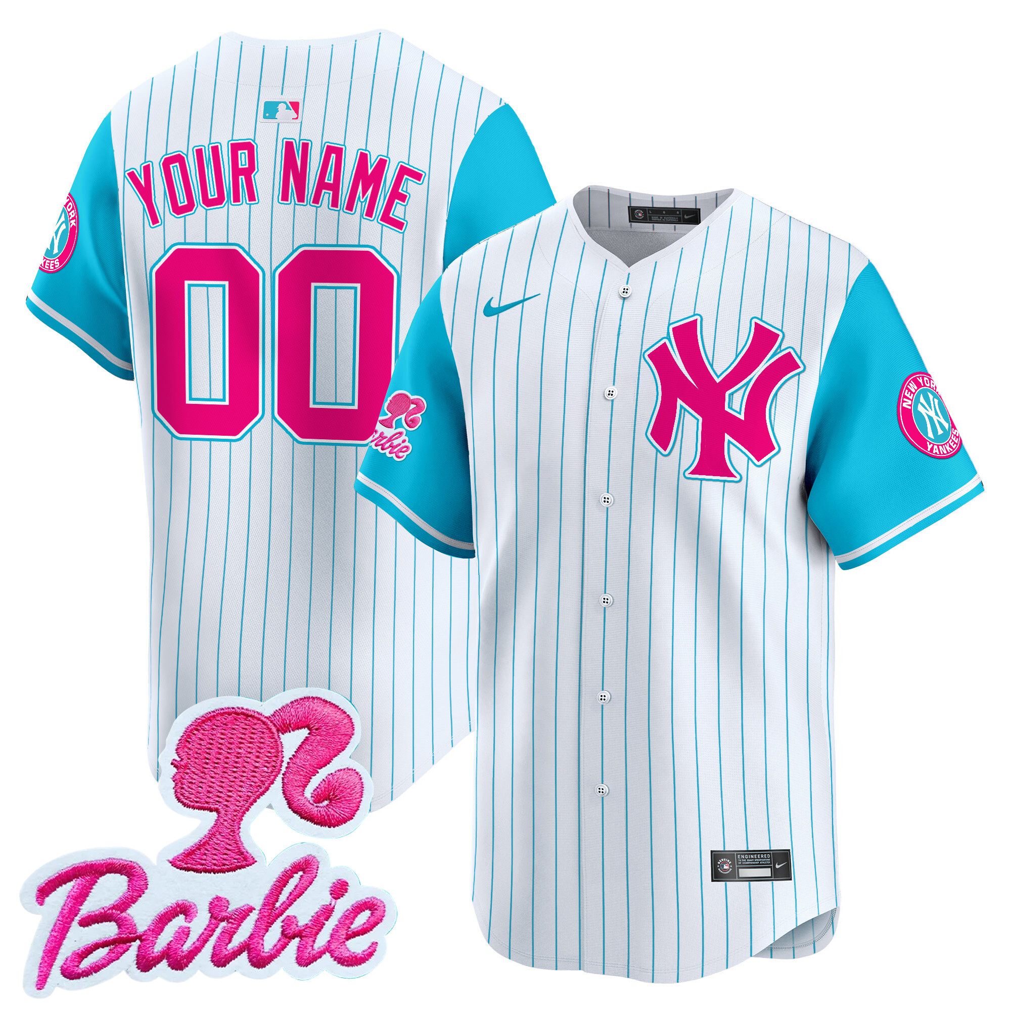 Men New York Yankees Barbie Patch Vapor Premier Limited Custom Pinstripe Jersey - All Stitched