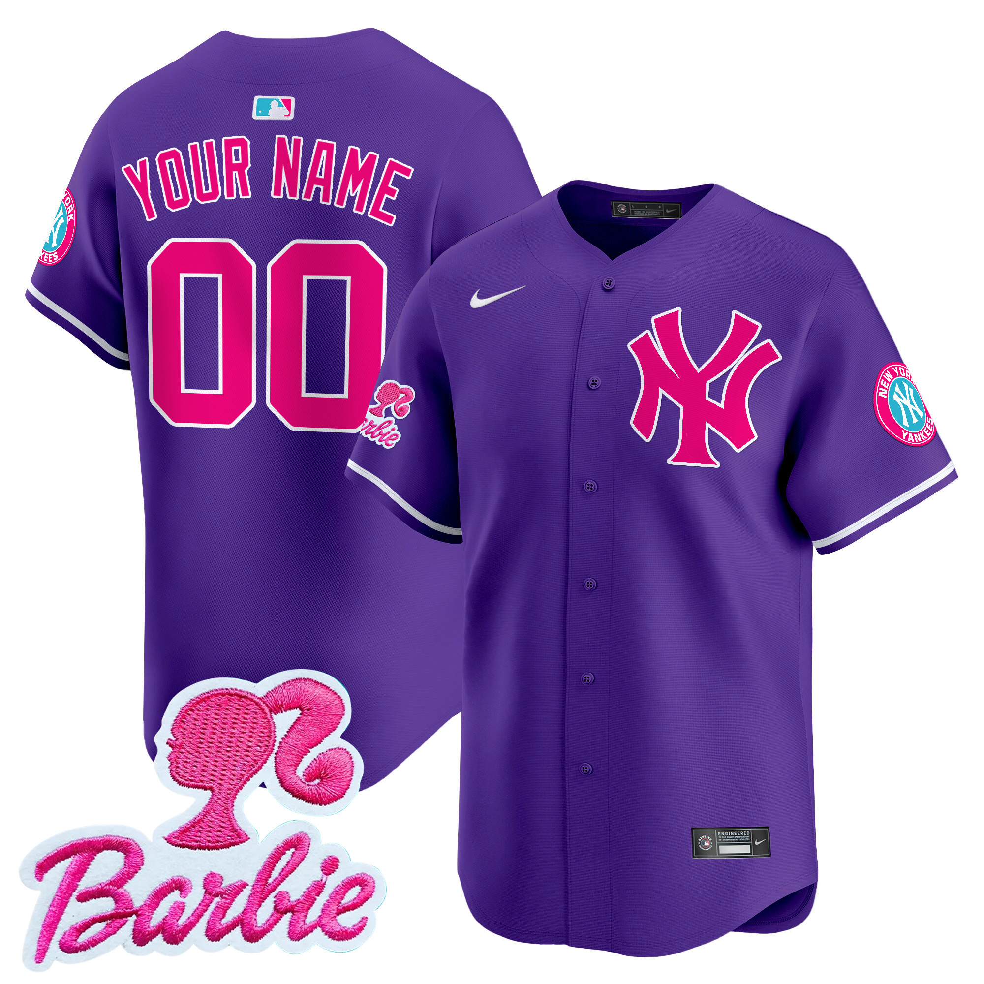 Men New York Yankees Barbie Patch Vapor Premier Limited Custom Purple Jersey - All Stitched