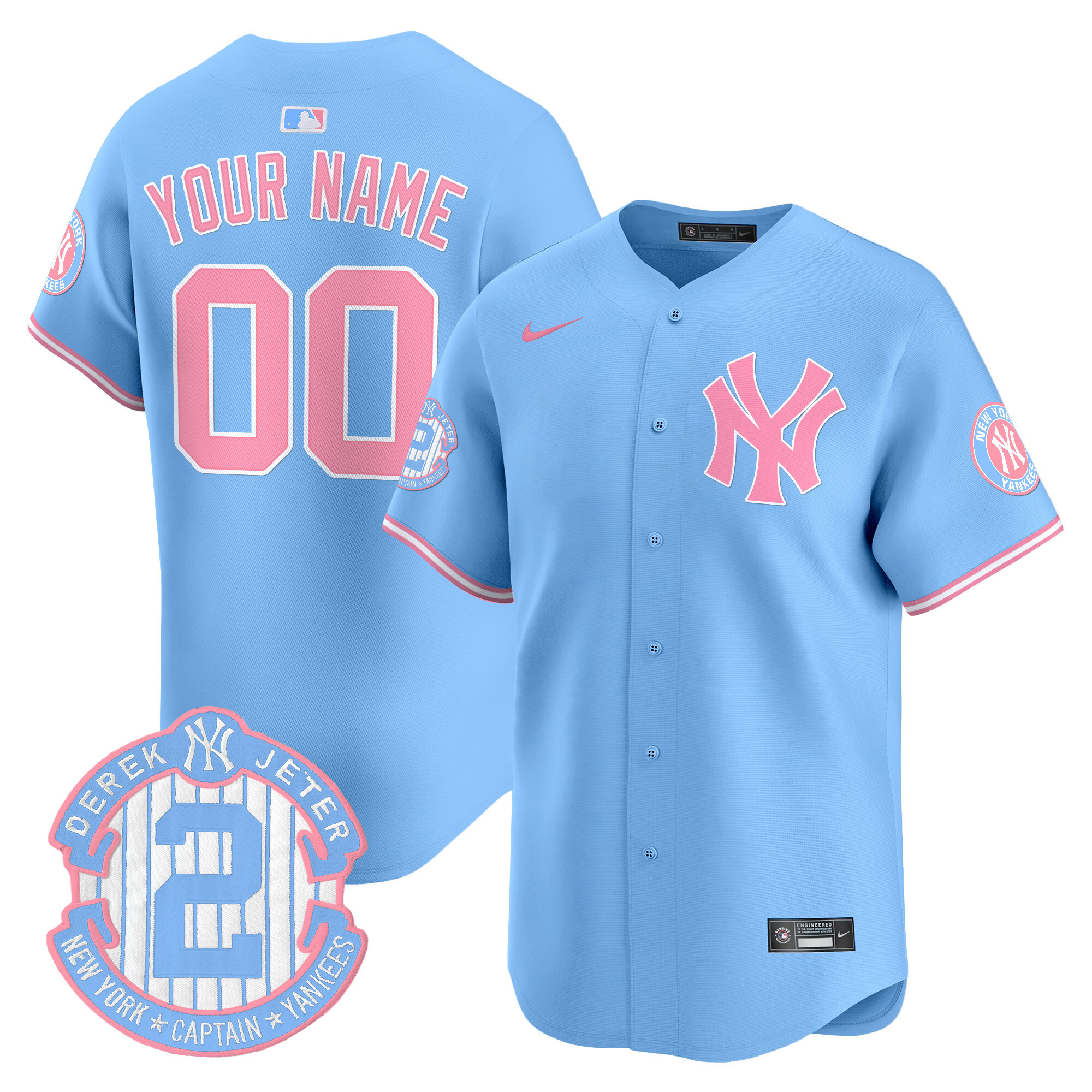 Men New York Yankees Bubblegum Pink Vapor Premier Limited Custom Light Blue Jersey - All Stitched