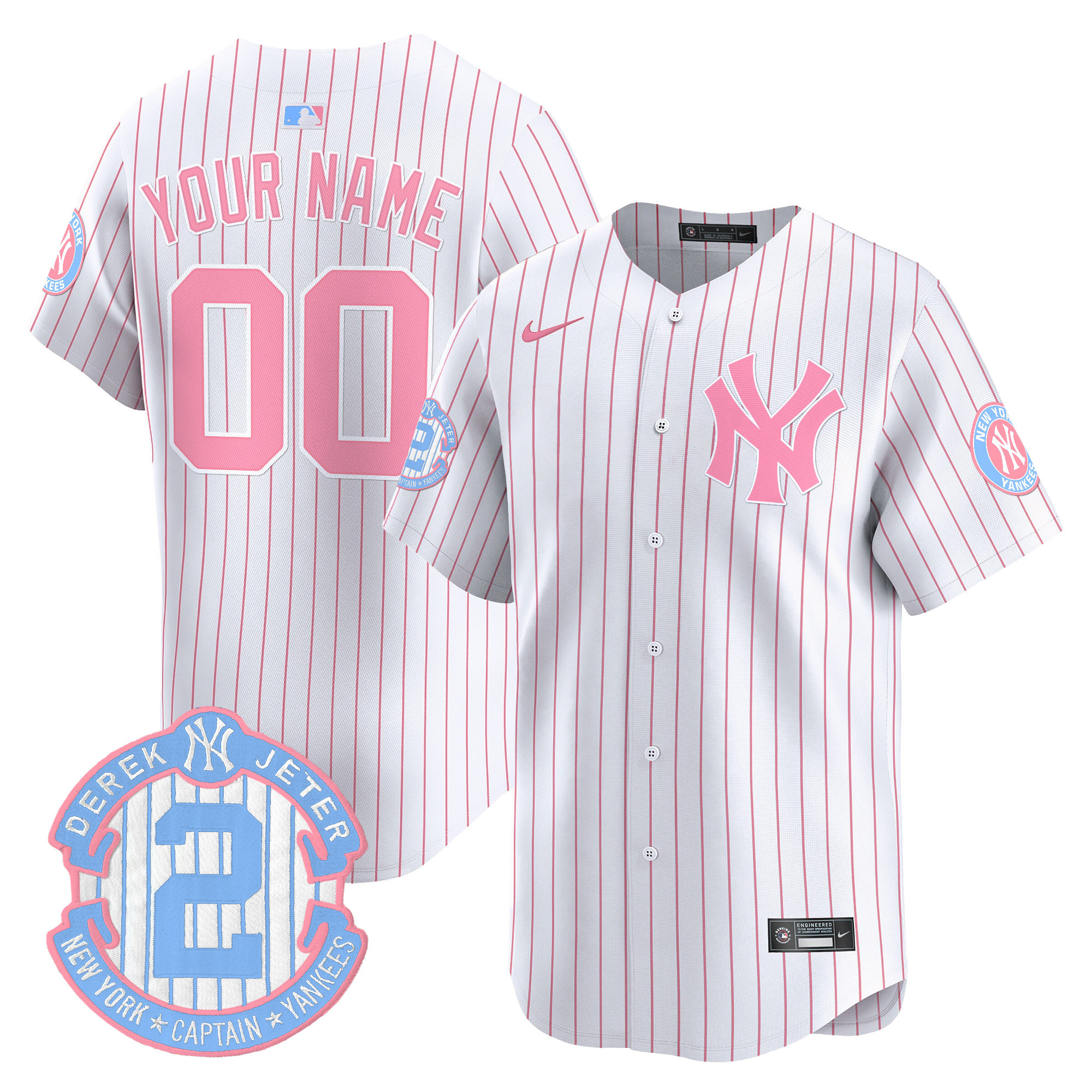 Men New York Yankees Bubblegum Pink Vapor Premier Limited Custom Pinstripe Jersey - All Stitched