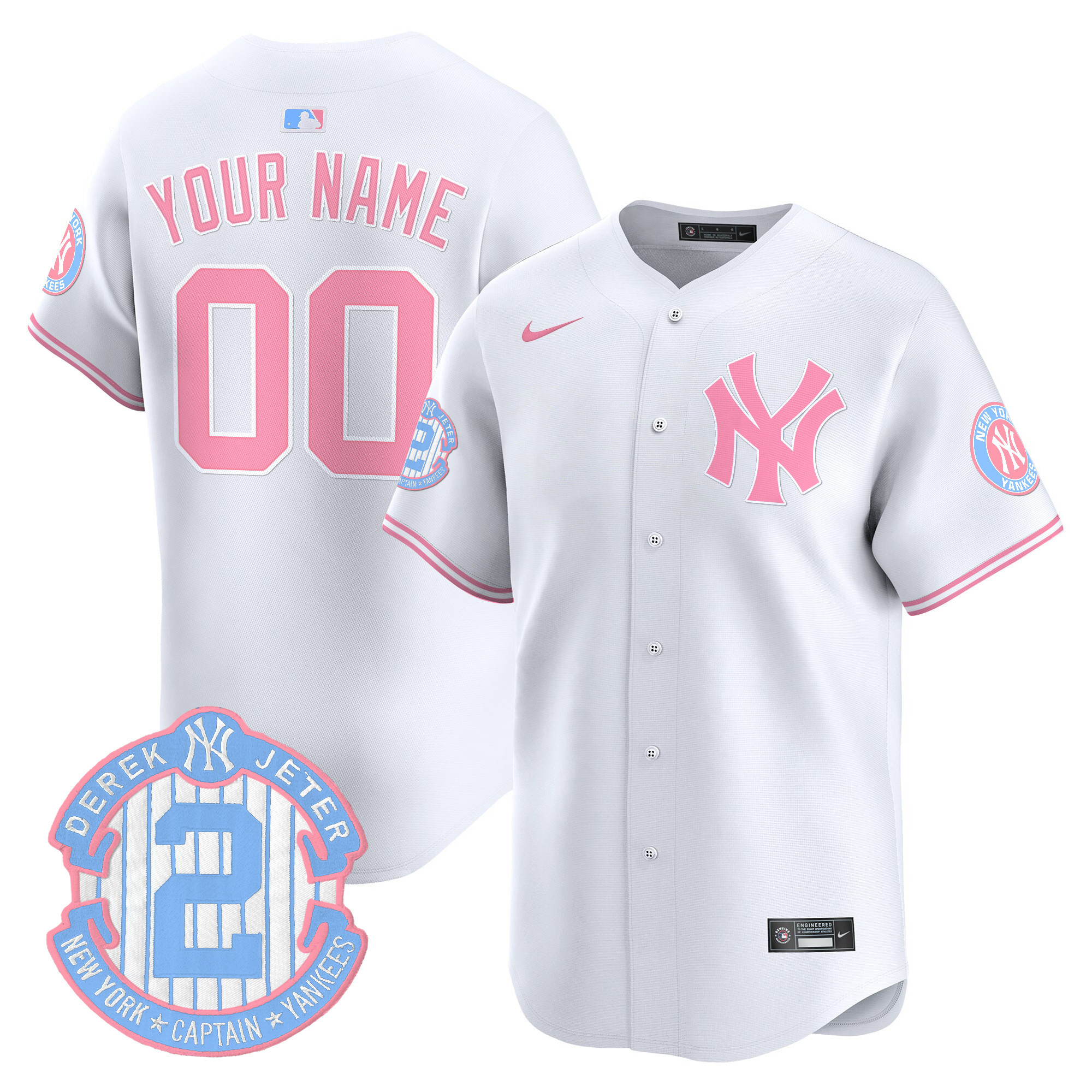 Men New York Yankees Bubblegum Pink Vapor Premier Limited Custom White Jersey - All Stitched