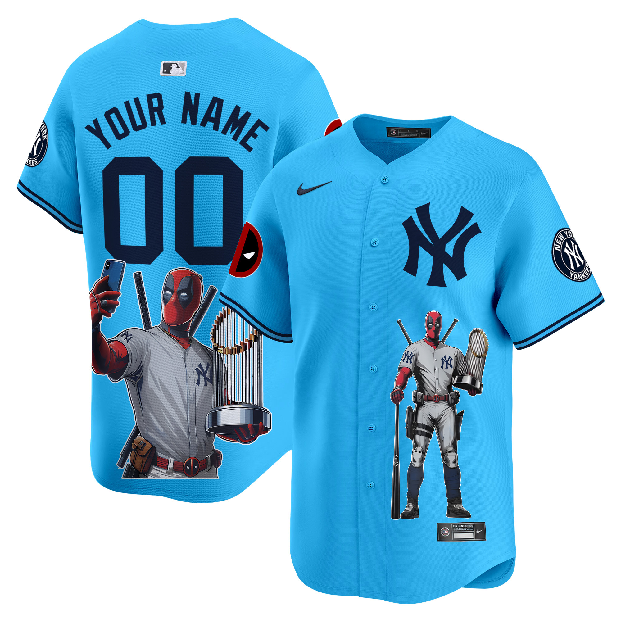 Men New York Yankees Deadpool Premier Limited Custom Light Blue Jersey - Printed