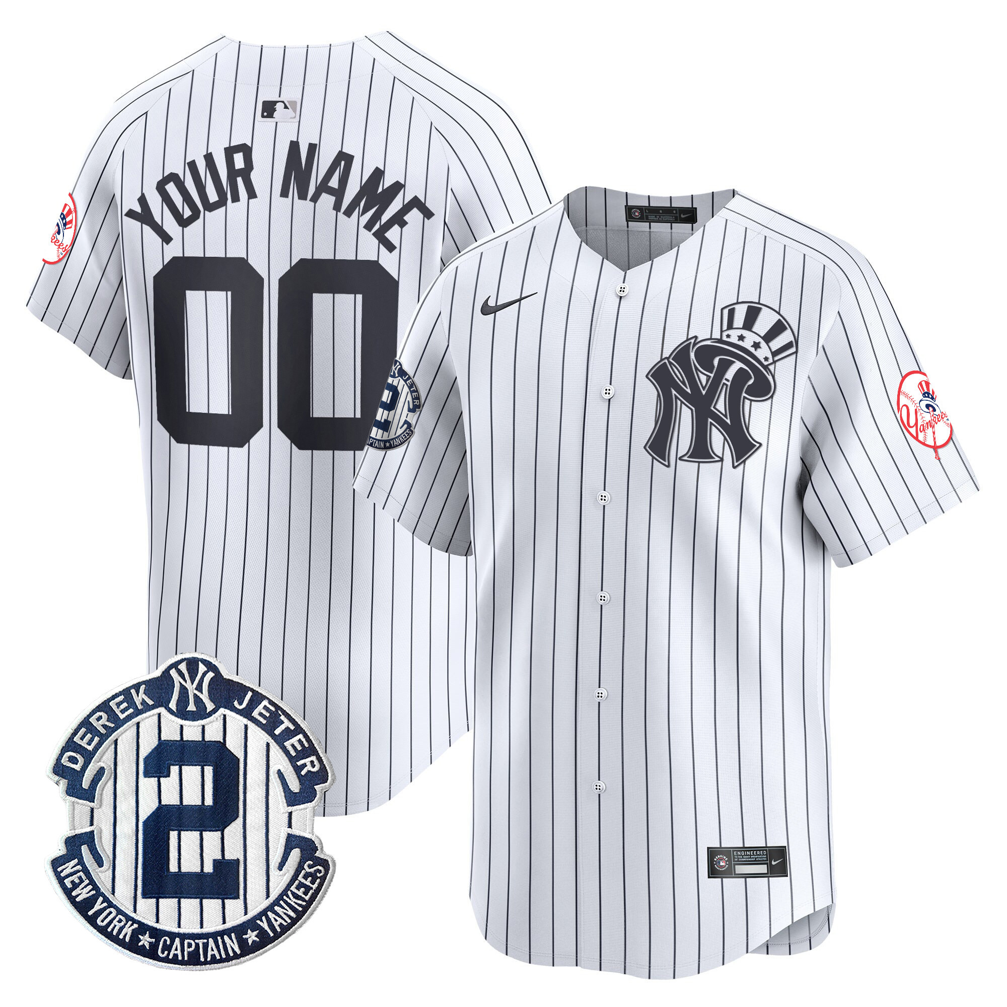 Men New York Yankees Derek Jeter Patch Vapor Premier Limited Custom White Jersey V2 - All Stitched