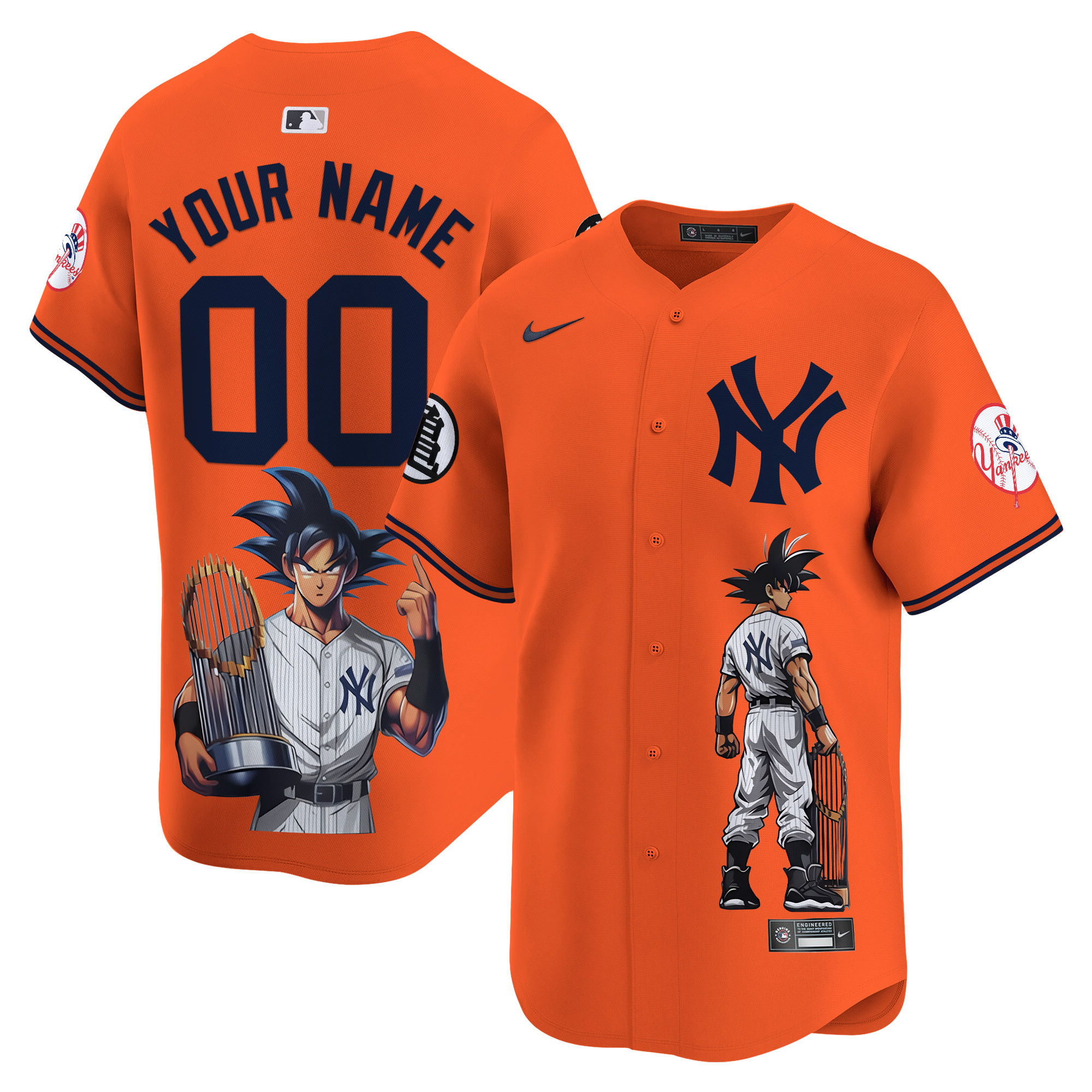 Men New York Yankees Dragon Ball Son Goku Vapor Premier Limited Custom Orange Jersey - Printed