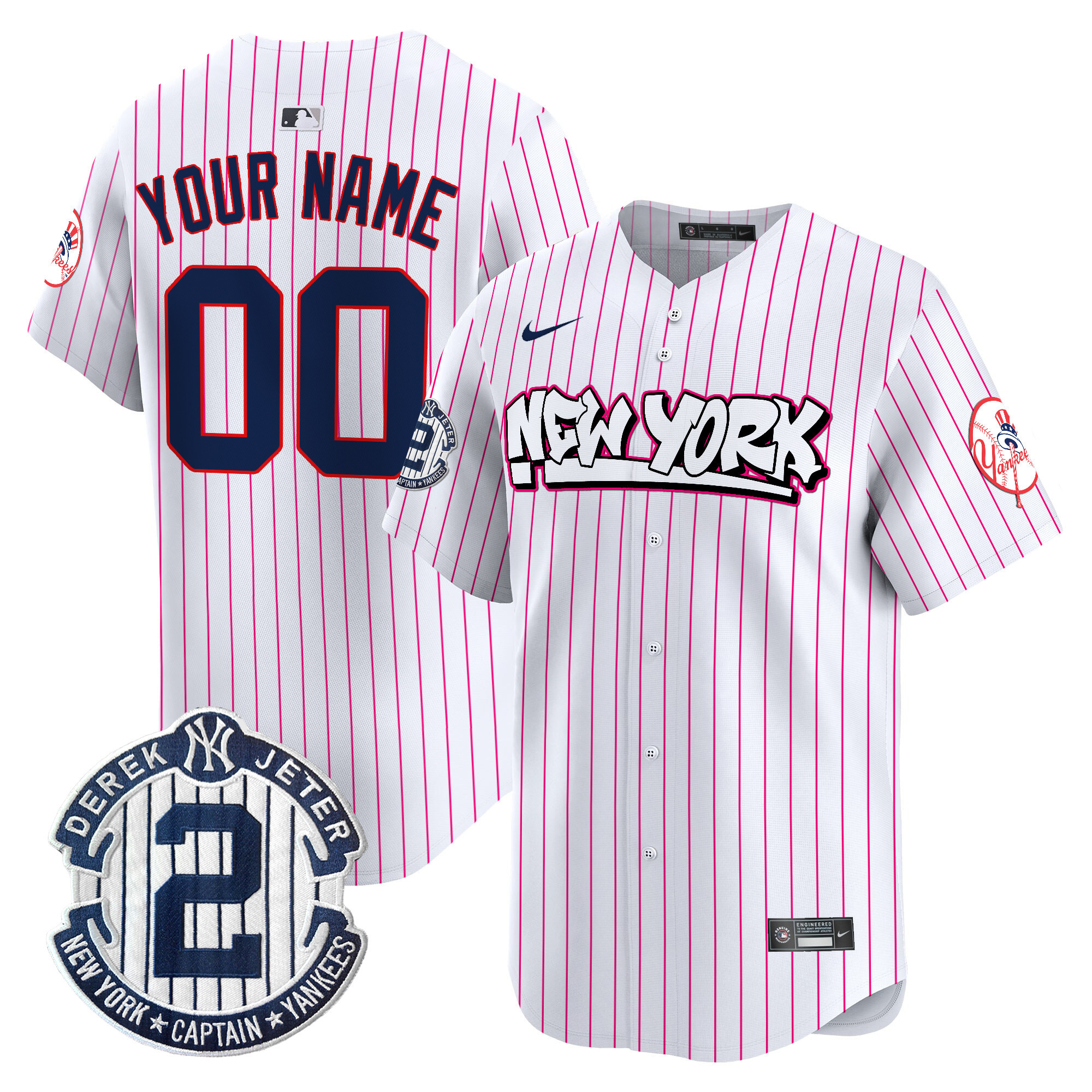 Men New York Yankees Graffiti Vapor Premier Limited Custom Pink Stripe Jersey V2 - All Stitched