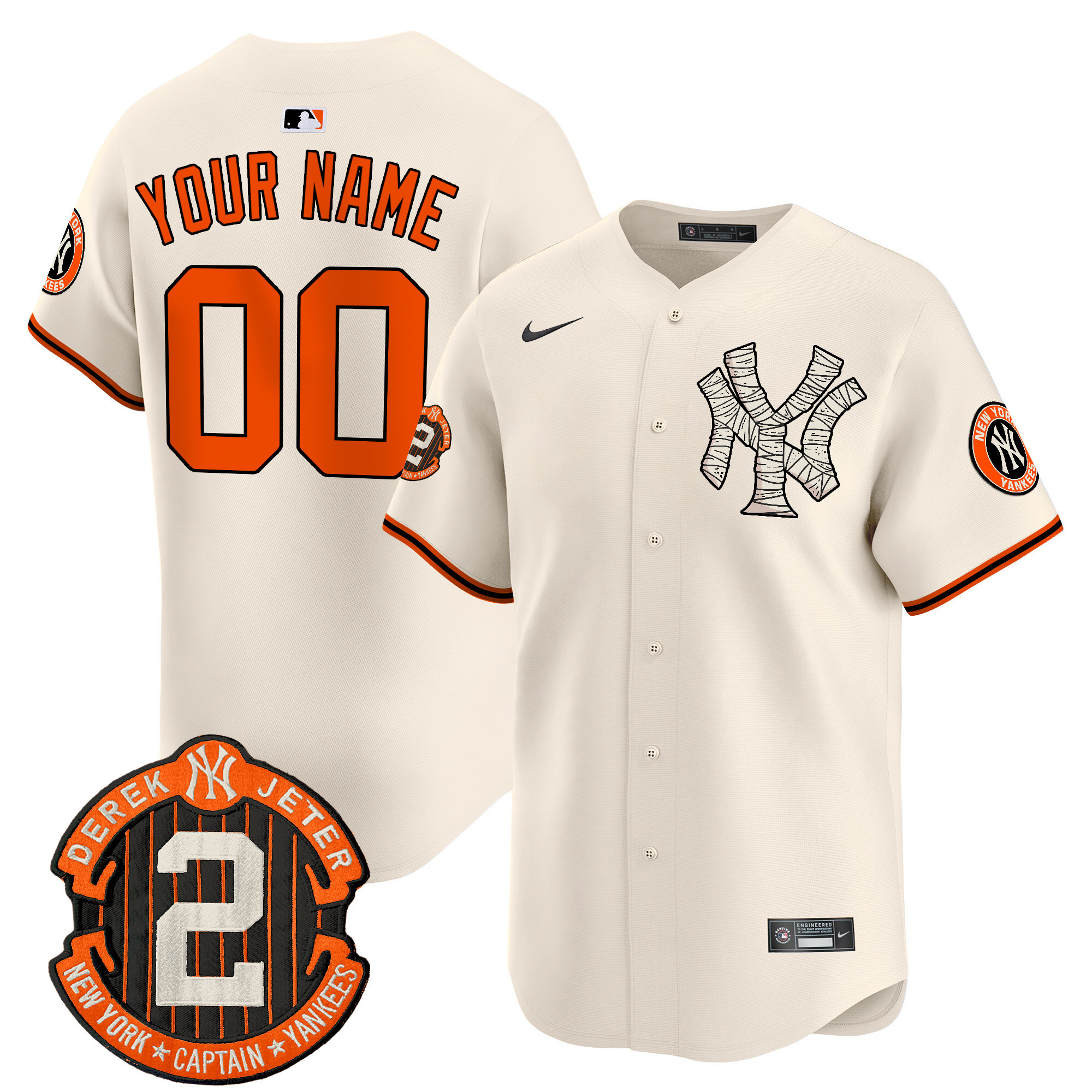 Men New York Yankees Halloween Vapor Premier Limited Custom Cream Jersey - All Stitched