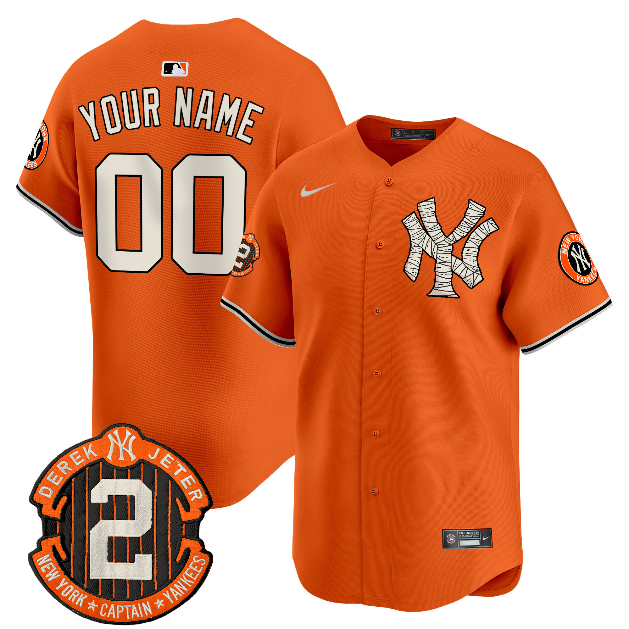 Men New York Yankees Halloween Vapor Premier Limited Custom Orange Jersey - All Stitched