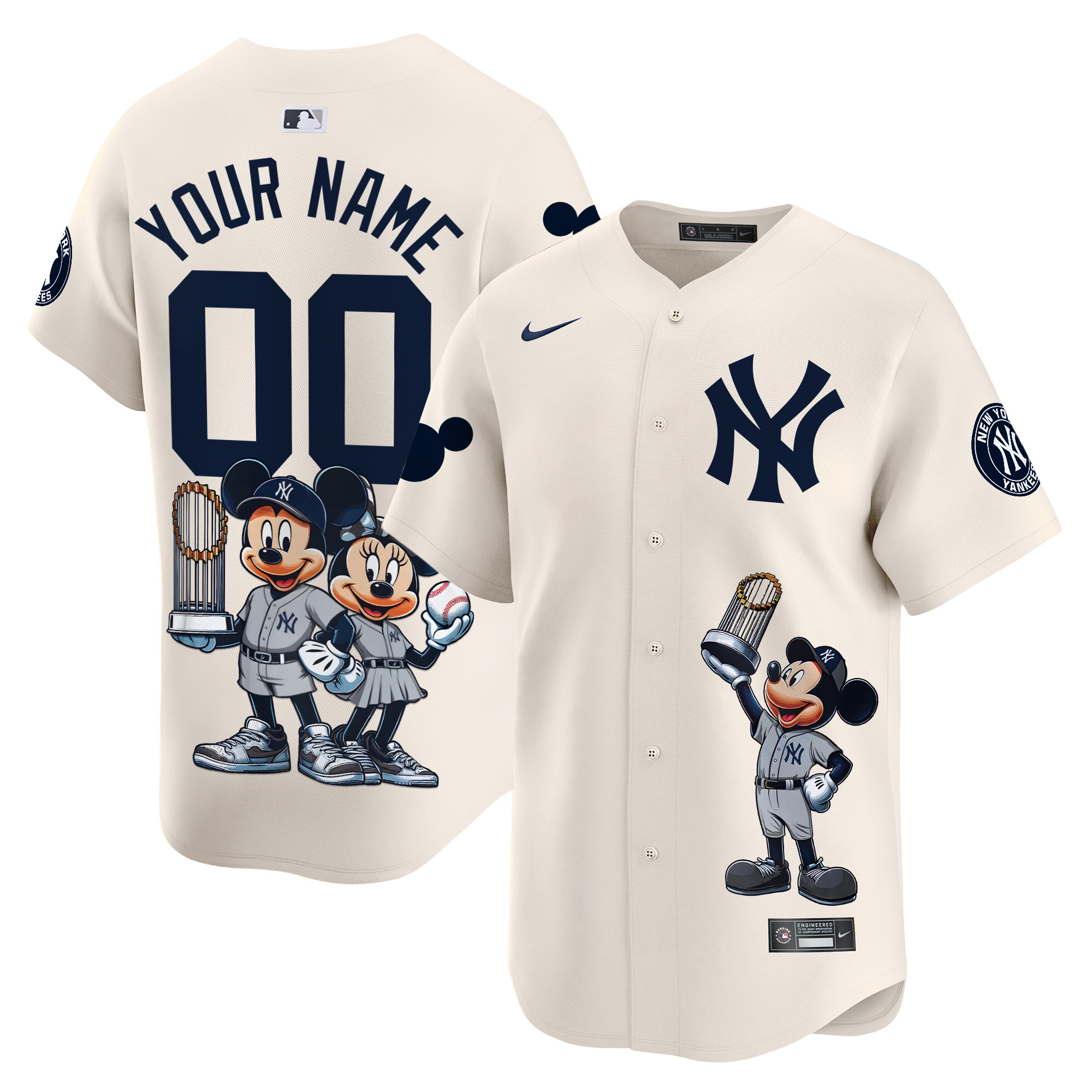 Men New York Yankees Mickey Vapor Premier Limited Custom Cream Jersey - Printed