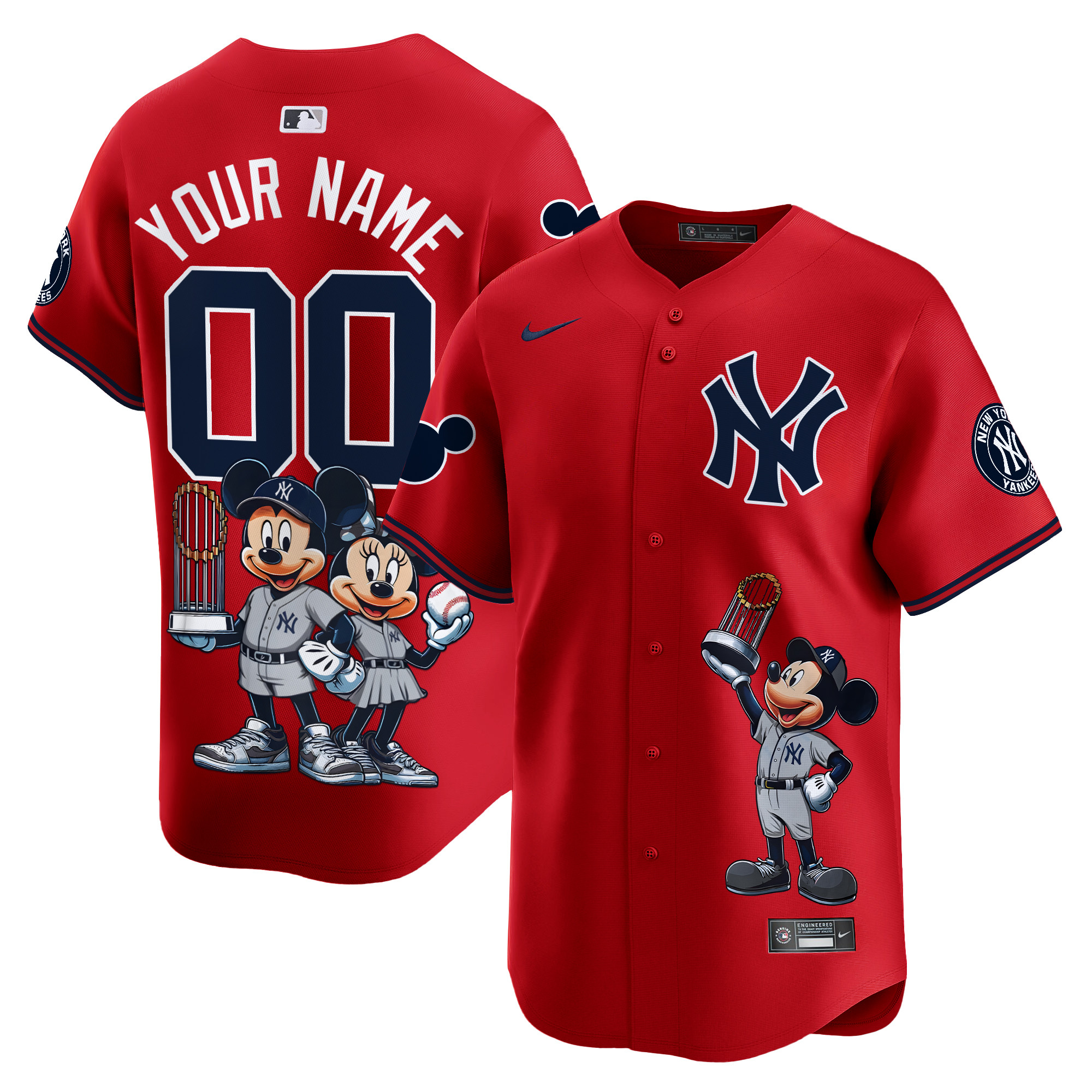 Men New York Yankees Mickey Vapor Premier Limited Custom Red Jersey - Printed