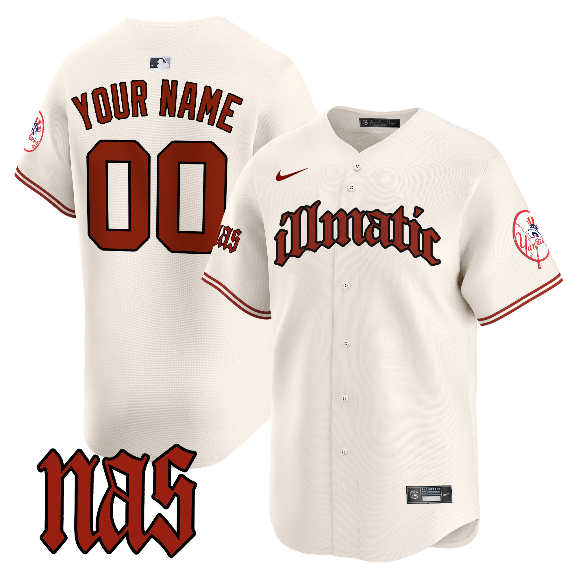 Men New York Yankees Nas Illmatic Vapor Premier Limited Custom Cream Jersey - All Stitched