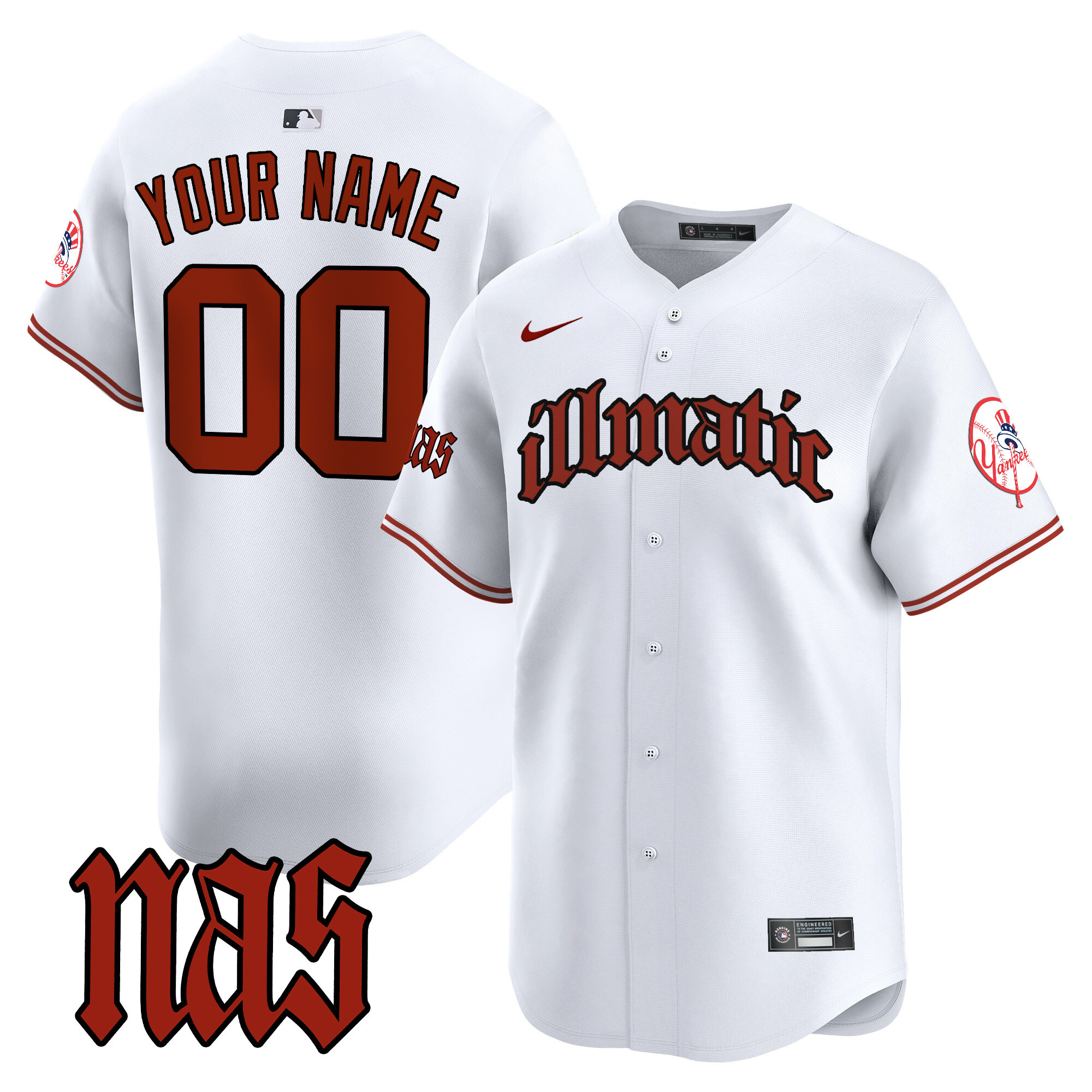 Men New York Yankees Nas Illmatic Vapor Premier Limited Custom White Jersey - All Stitched