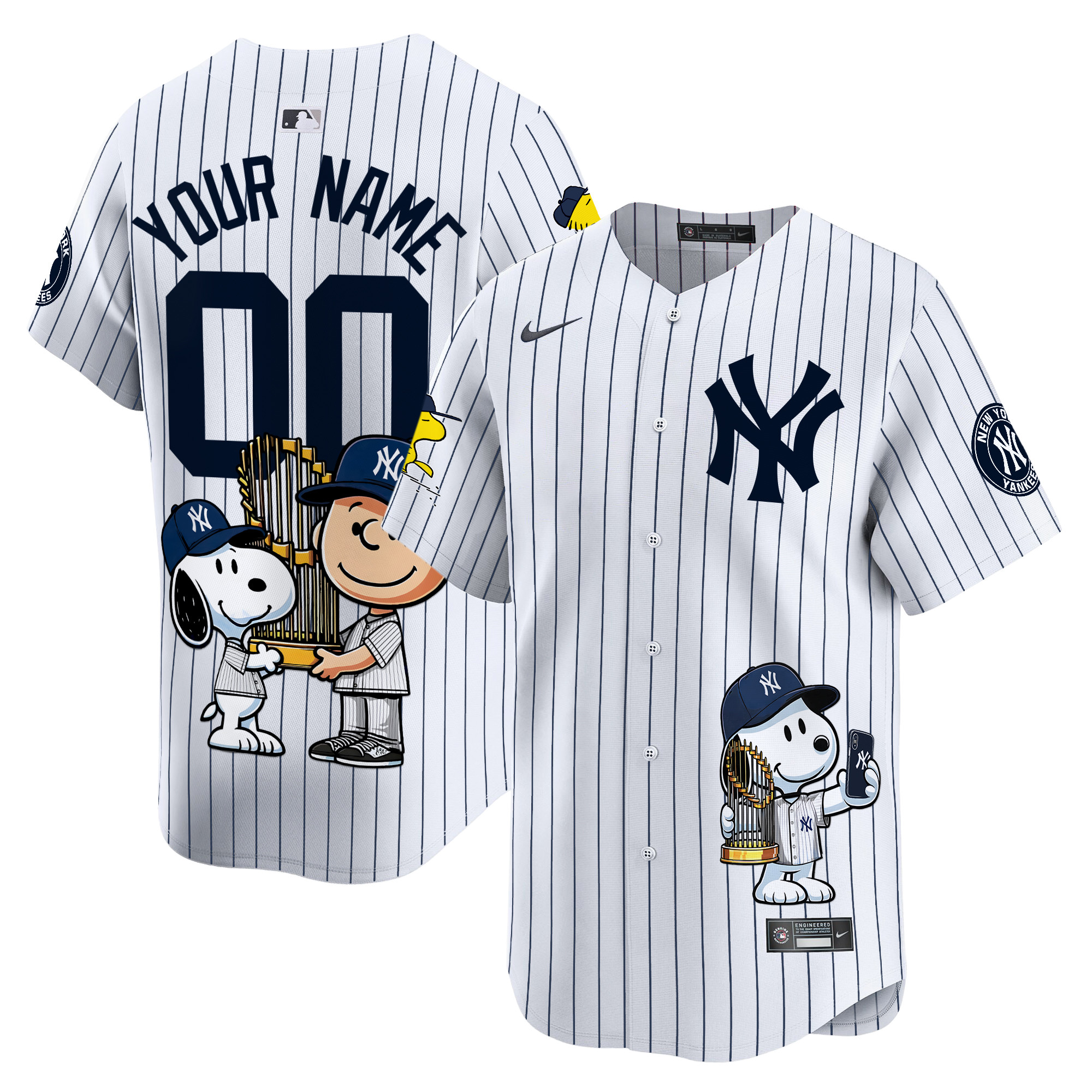 Men New York Yankees Peanut Snoopy Vapor Premier Limited Custom White Jersey - Printed
