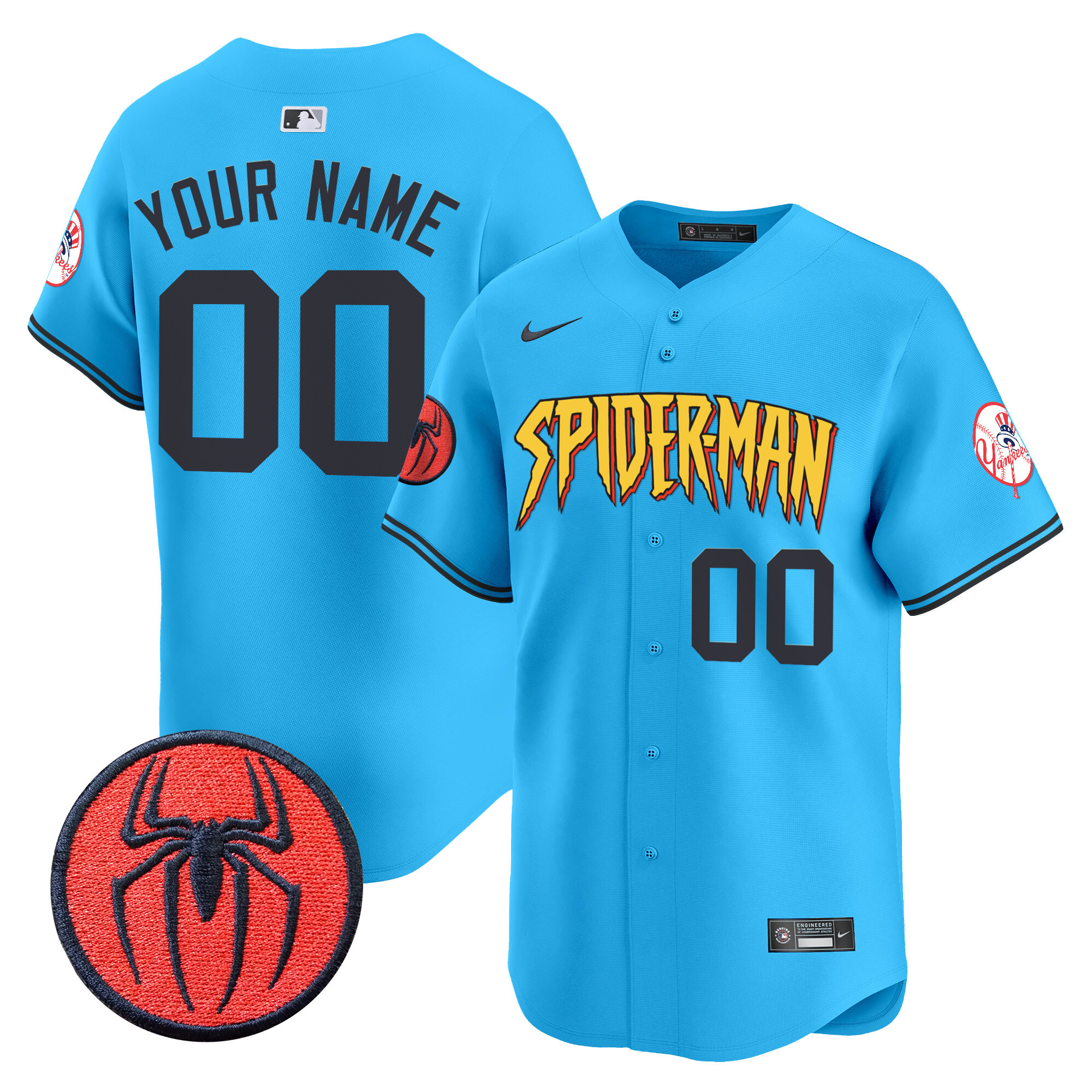 Men New York Yankees Spider-Man Vapor Premier Limited Custom Light Blue Jersey - All Stitched