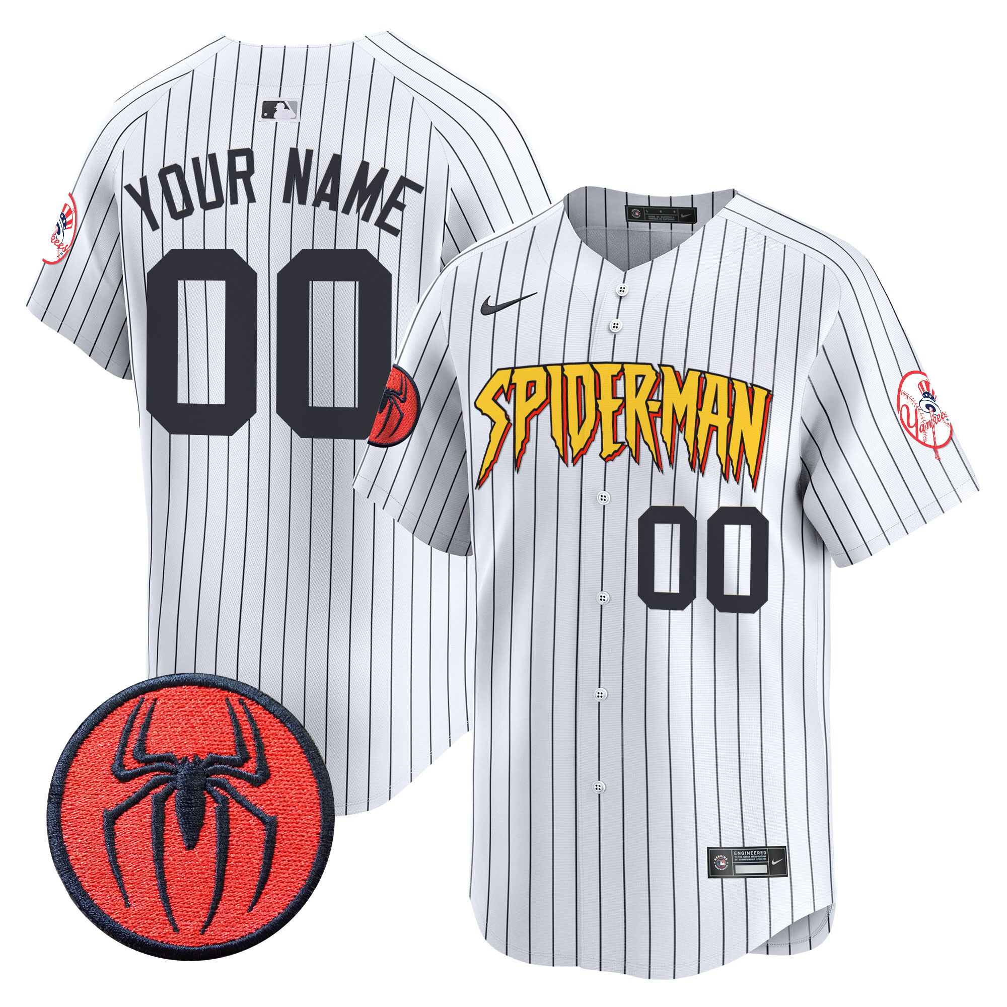 Men New York Yankees Spider-Man Vapor Premier Limited Custom Pinstripe Jersey - All Stitched