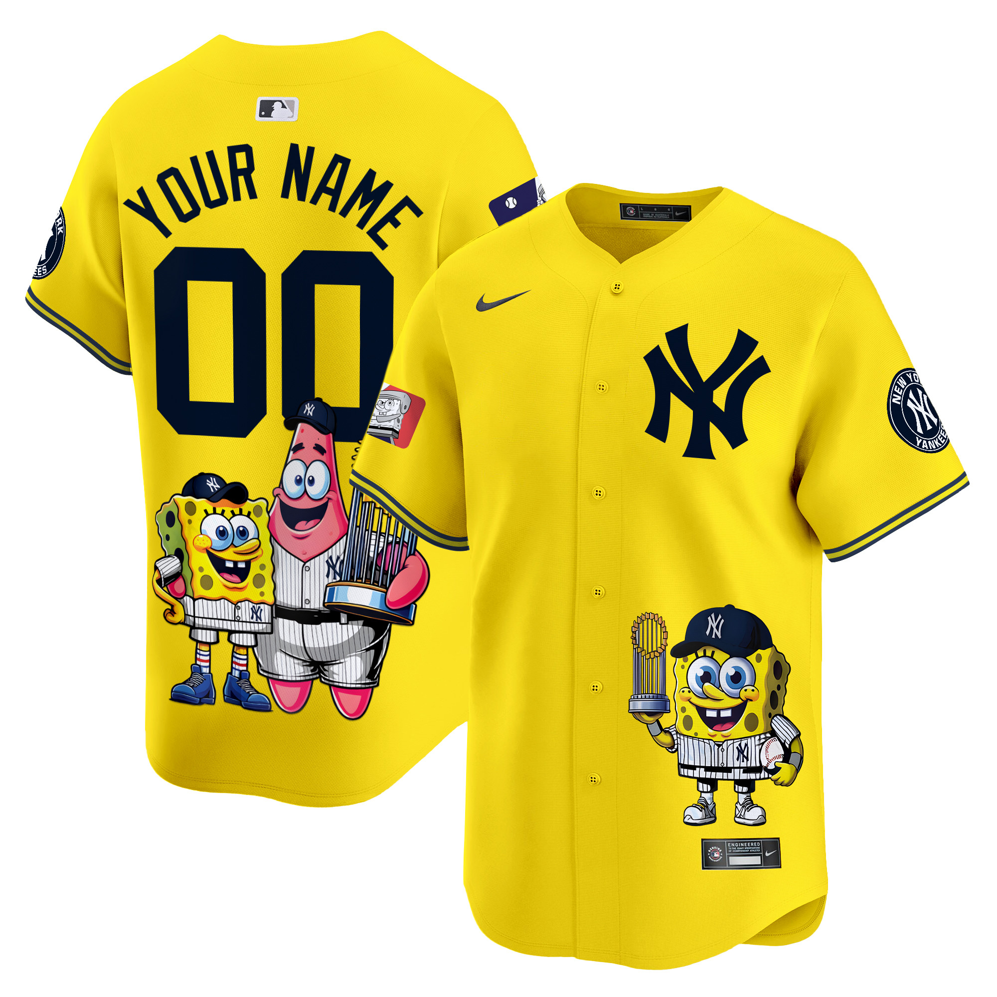 Men New York Yankees SpongeBob SquarePants Vapor Premier Limited Custom Gold Jersey - Printed