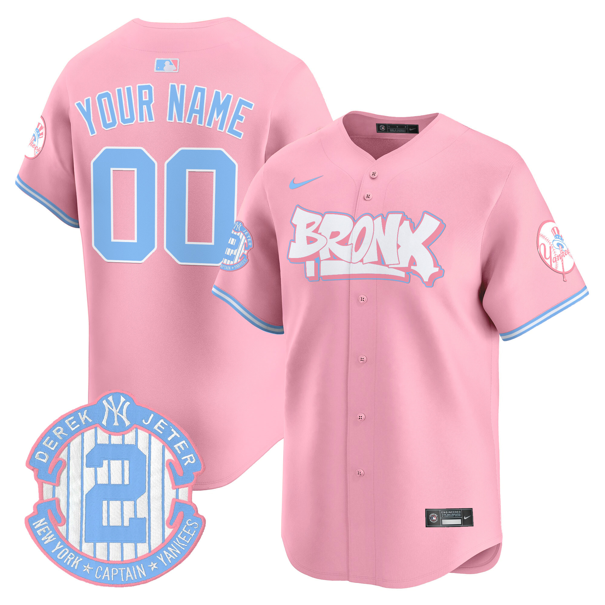 Men New York Yankees The Bronx Graffiti Bubblegum Pink Vapor Premier Limited Custom Pink Jersey V2 - All Stitched