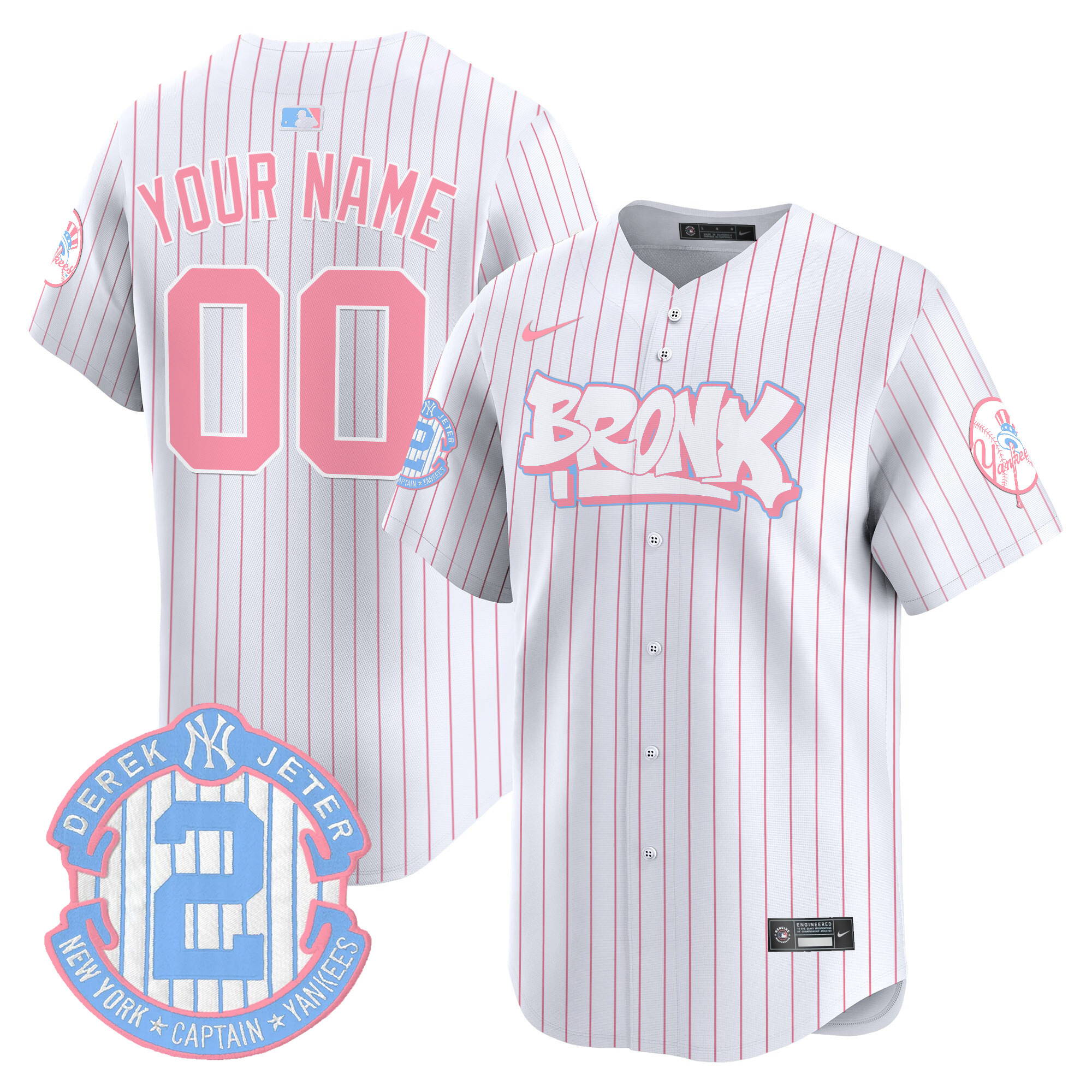 Men New York Yankees The Bronx Graffiti Bubblegum Pink Vapor Premier Limited Custom Pinstripe Jersey V2 - All Stitched