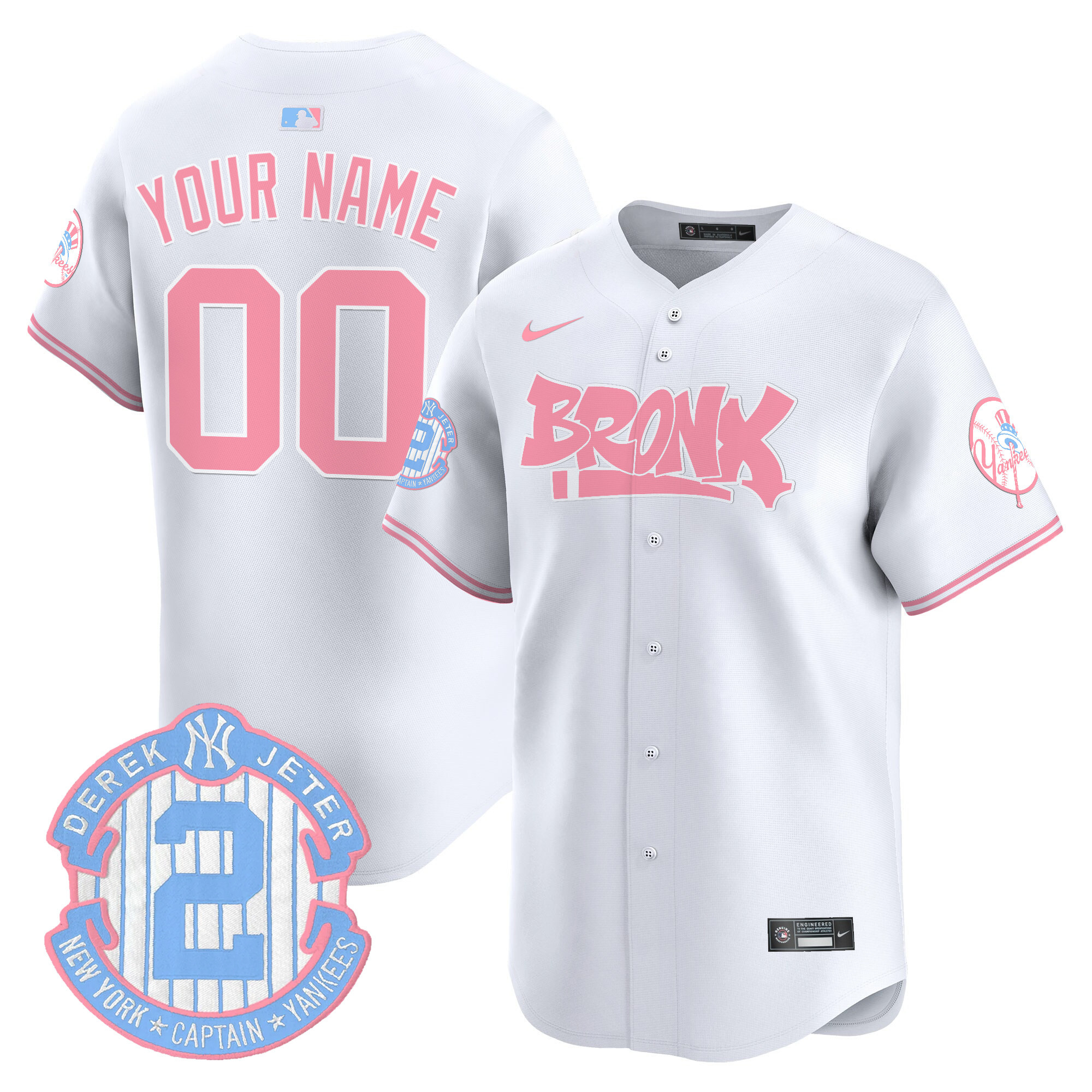 Men New York Yankees The Bronx Graffiti Bubblegum Pink Vapor Premier Limited Custom White Jersey - All Stitched
