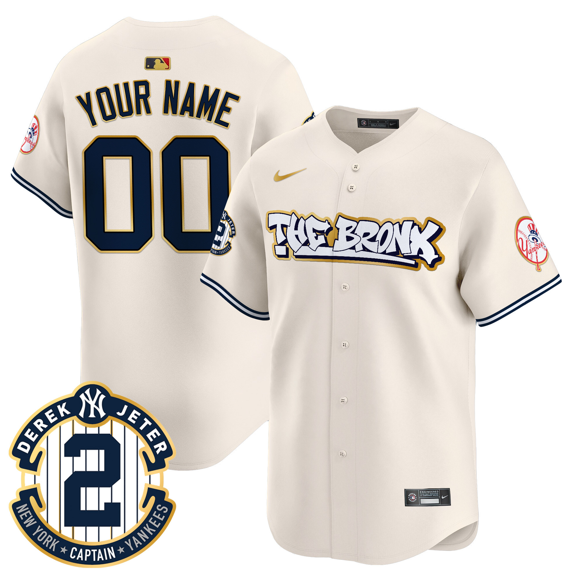 Men New York Yankees The Bronx Graffiti Gold Trim Vapor Premier Limited Custom Cream Jersey - All Stitched