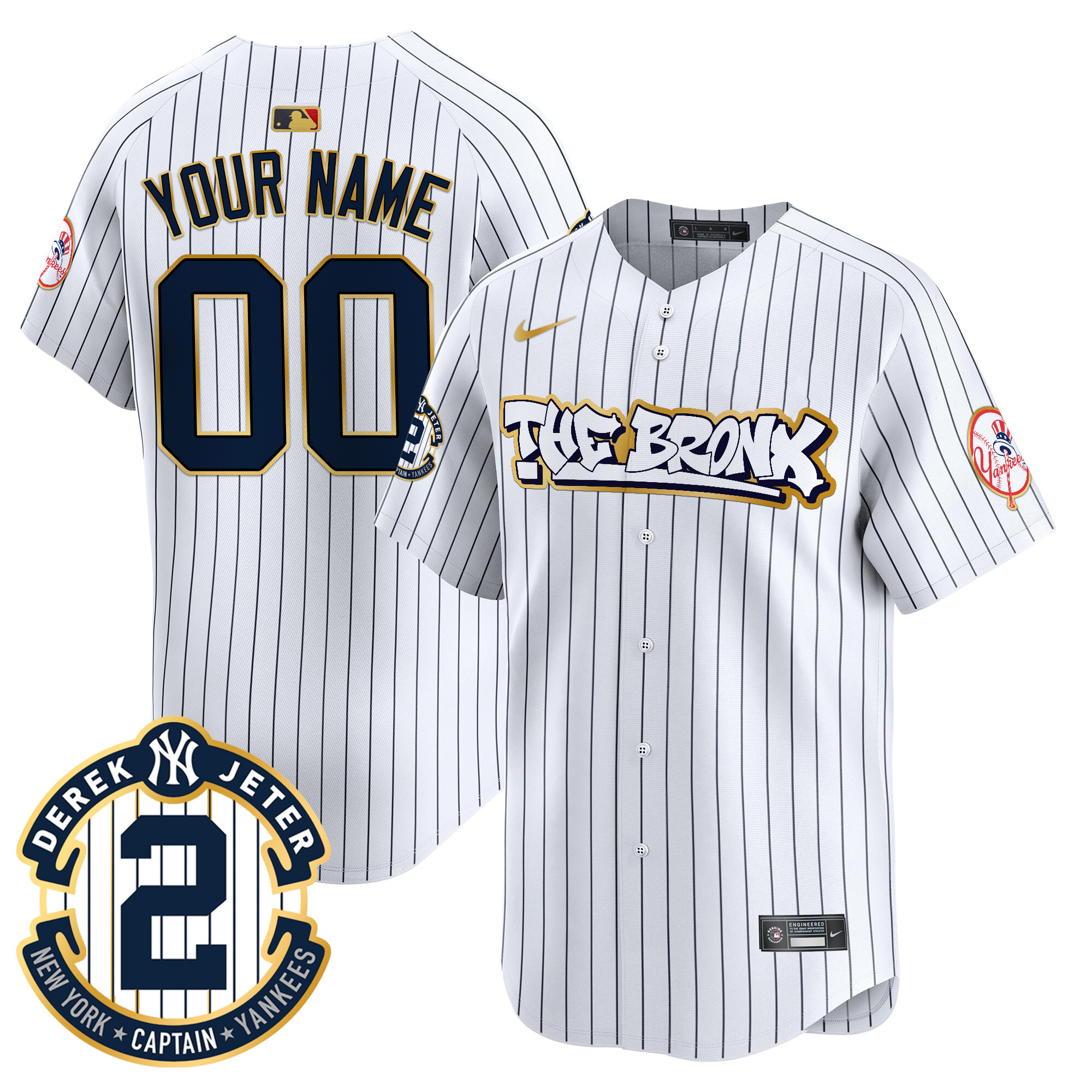 Men New York Yankees The Bronx Graffiti Gold Trim Vapor Premier Limited Custom Pinstripe Jersey - All Stitched