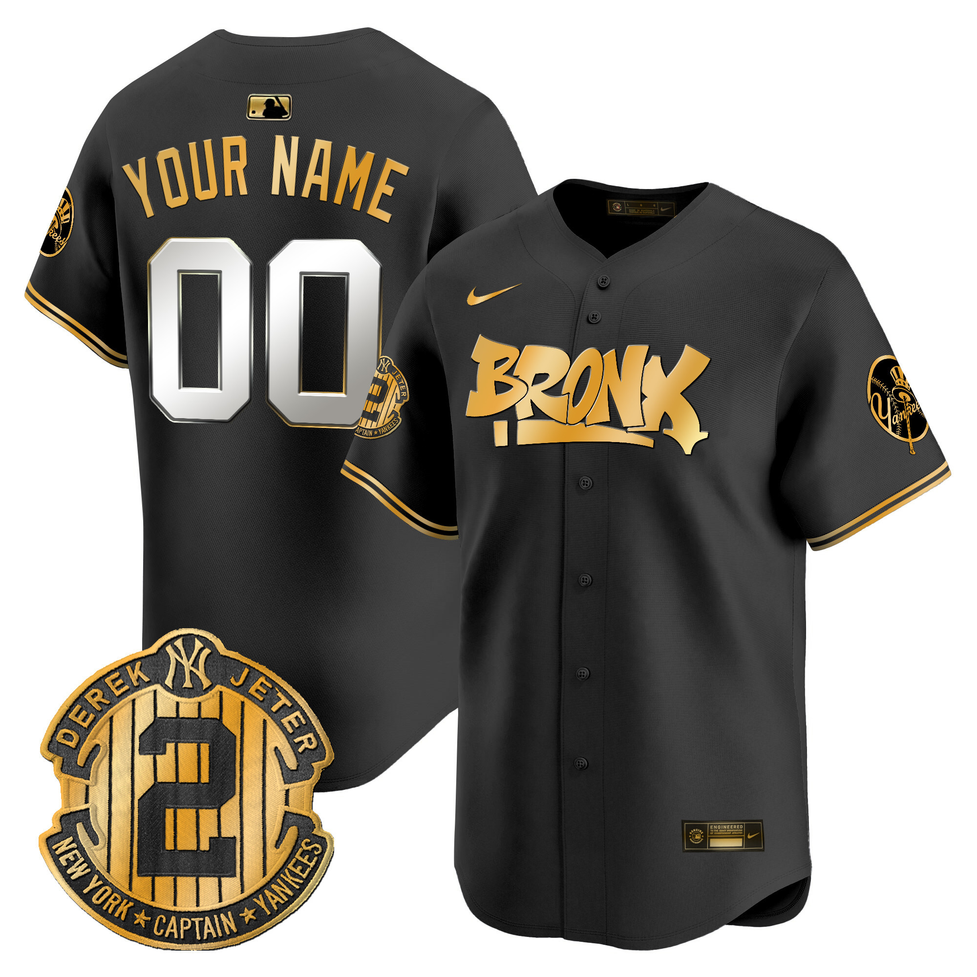 Men New York Yankees The Bronx Graffiti Vapor Premier Limited Custom Black gold Jersey V6 - All Stitched