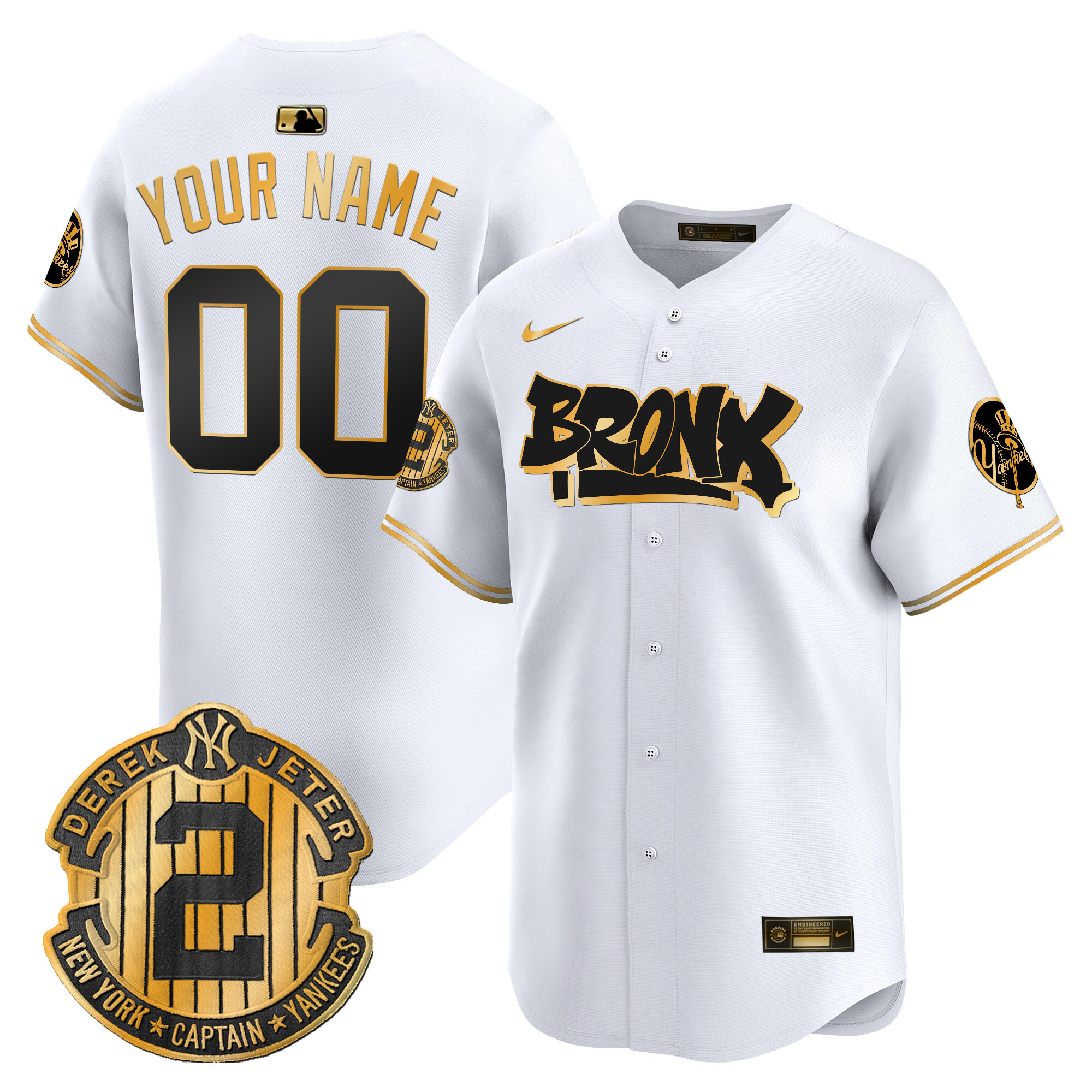 Men New York Yankees The Bronx Graffiti Vapor Premier Limited Custom White Gold Jersey V6 - All Stitched