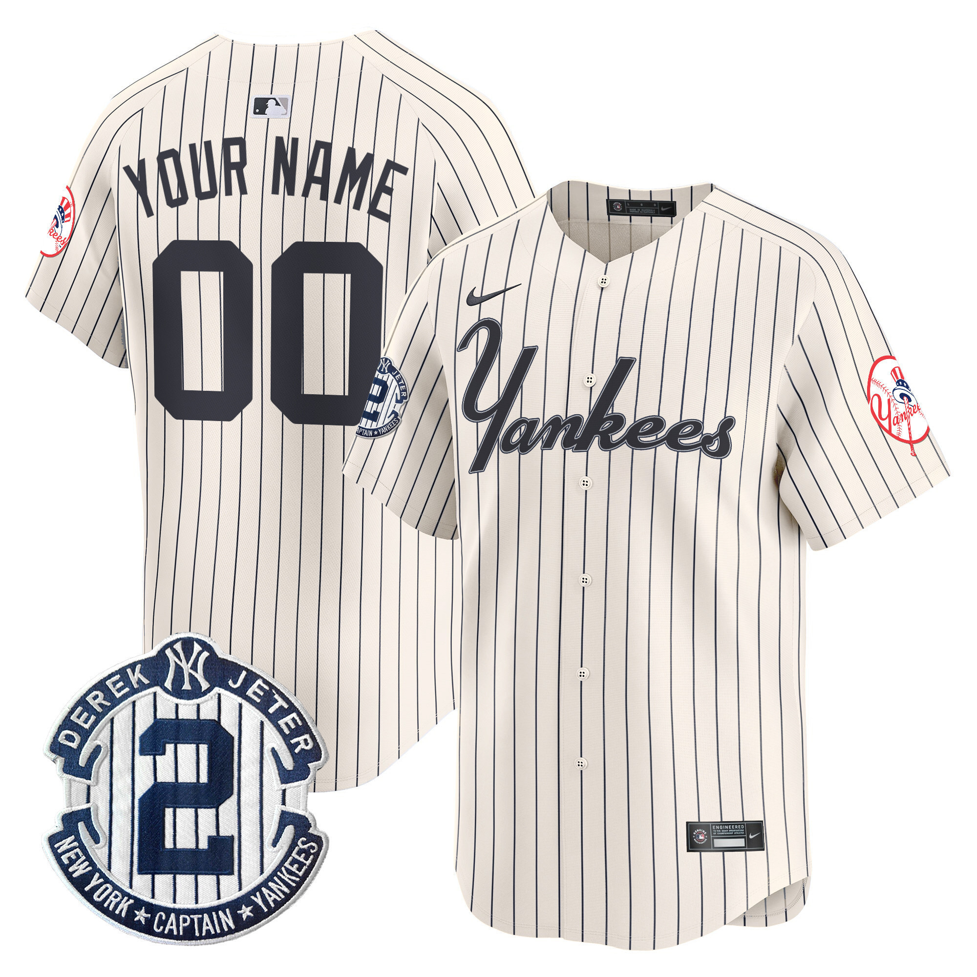 Men New York Yankees Throwback Vapor Premier Limited Custom Pinstripe Cream Jersey - All Stitched