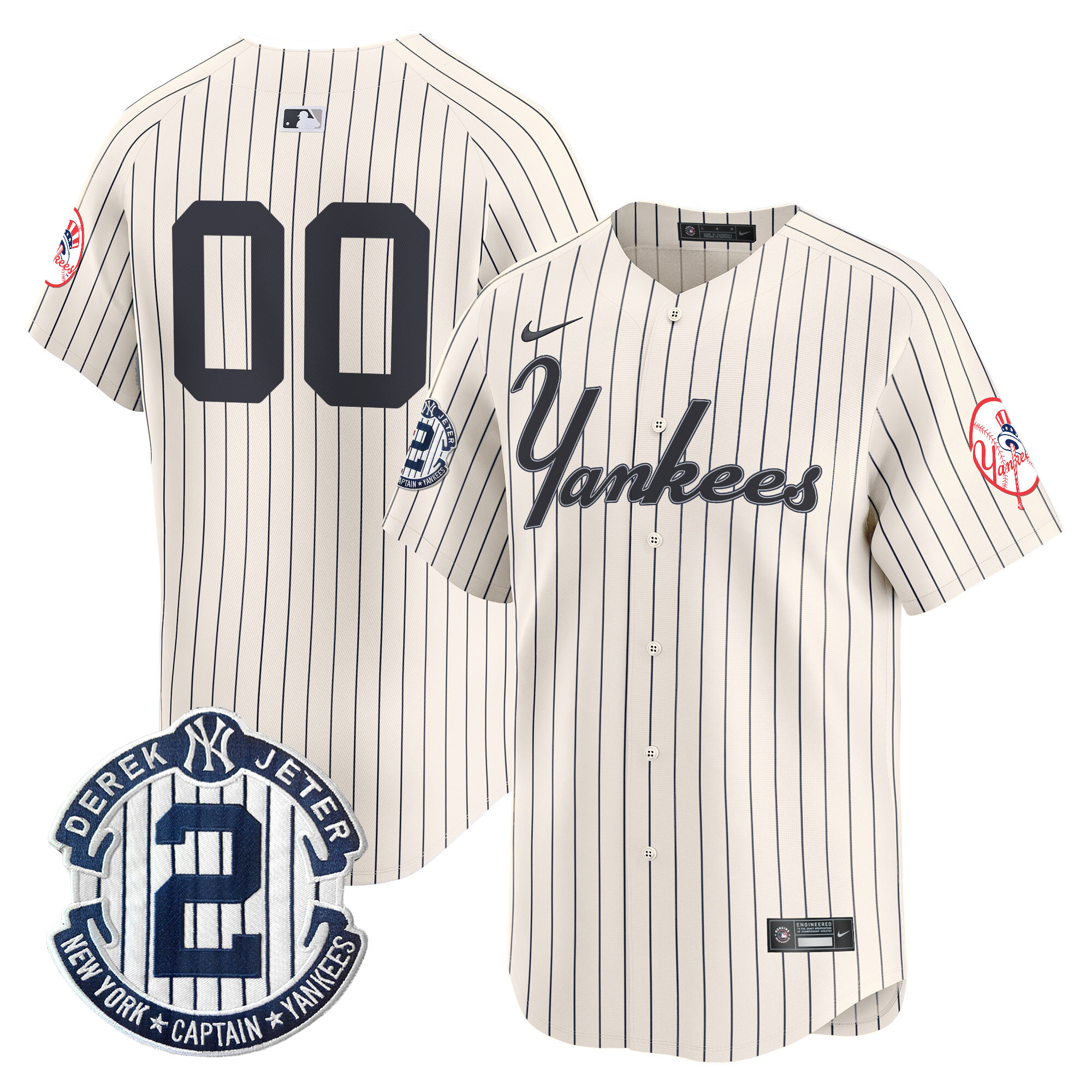 Men New York Yankees Throwback Vapor Premier Limited Custom Pinstripe Cream Jersey V2 - All Stitched