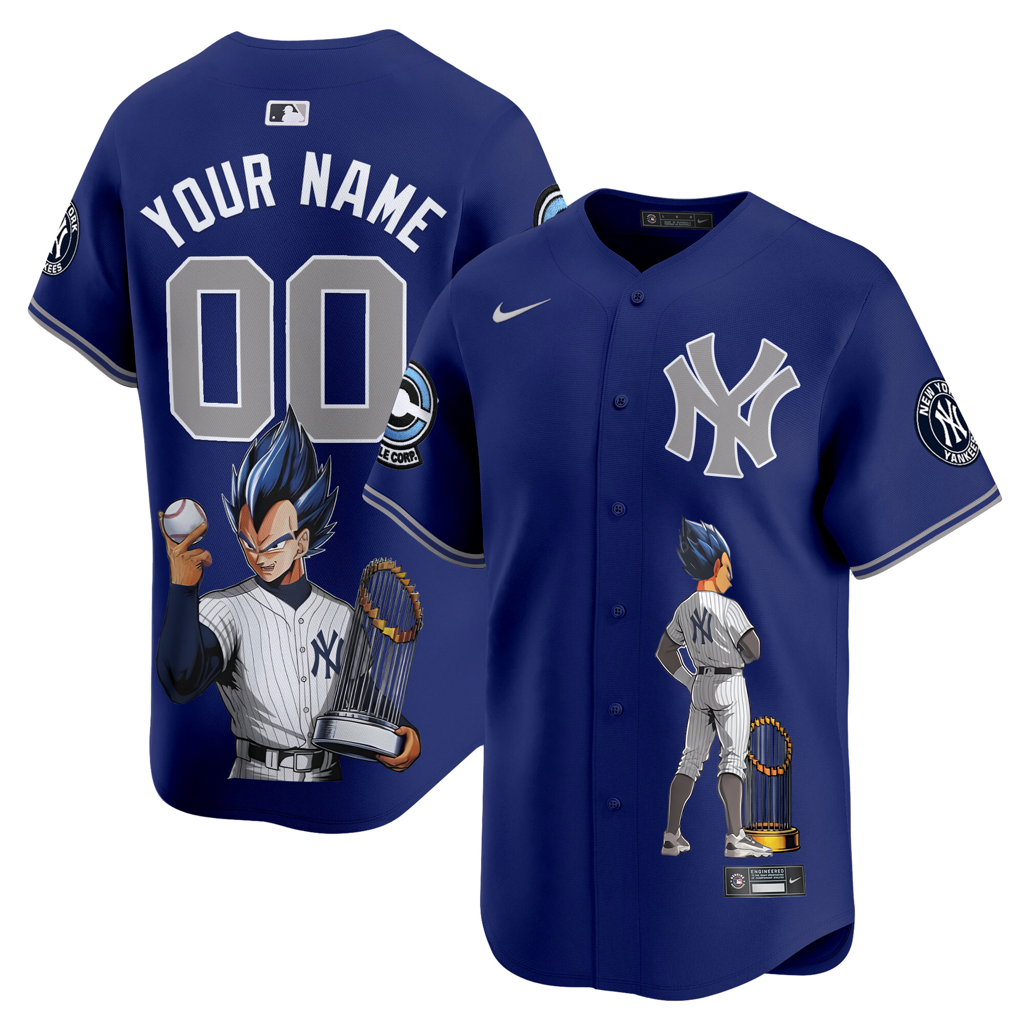 Men New York Yankees Vegeta Dragon Ball Vapor Premier Limited Custom Royal Jersey - Printed