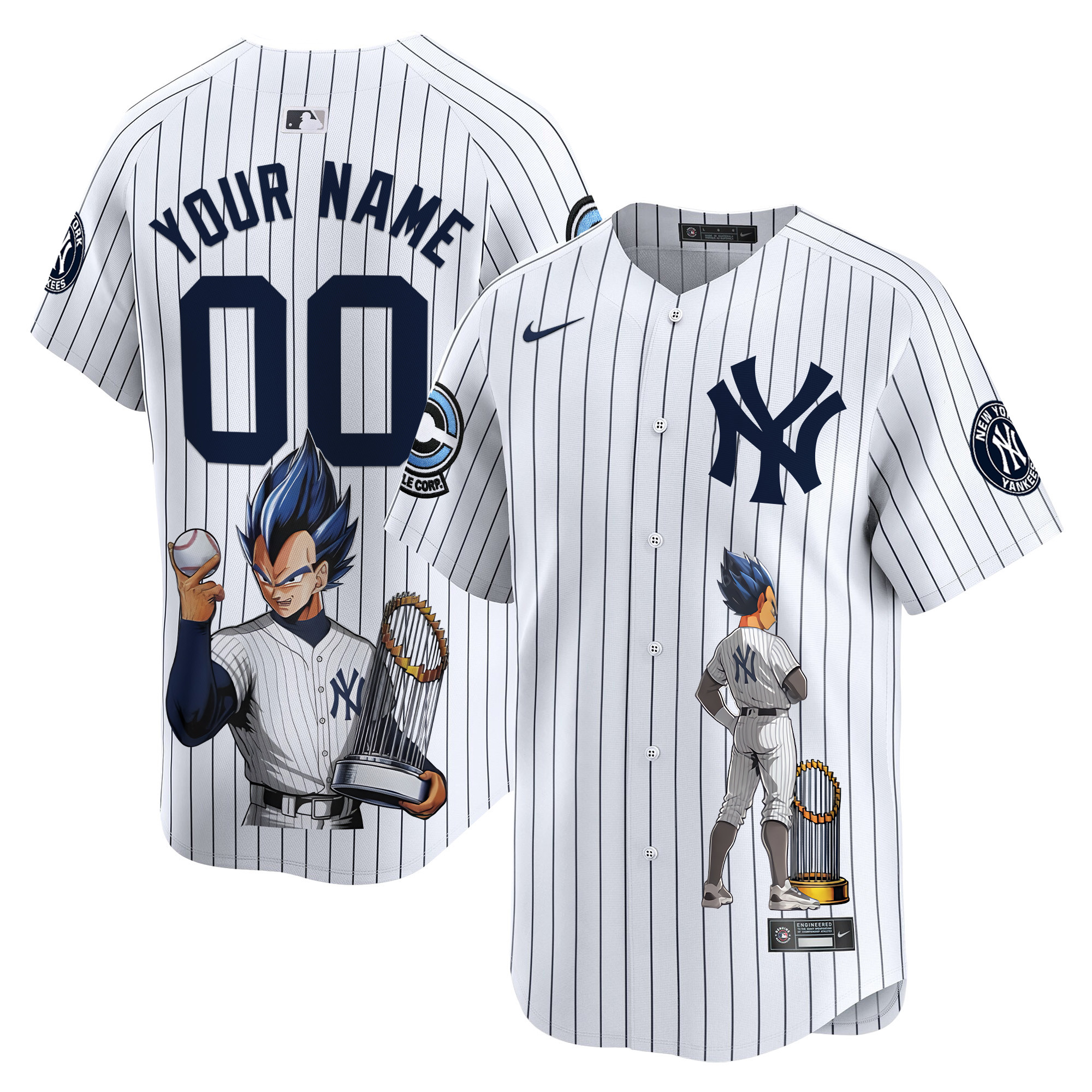 Men New York Yankees Vegeta Dragon Ball Vapor Premier Limited Custom White Jersey - Printed
